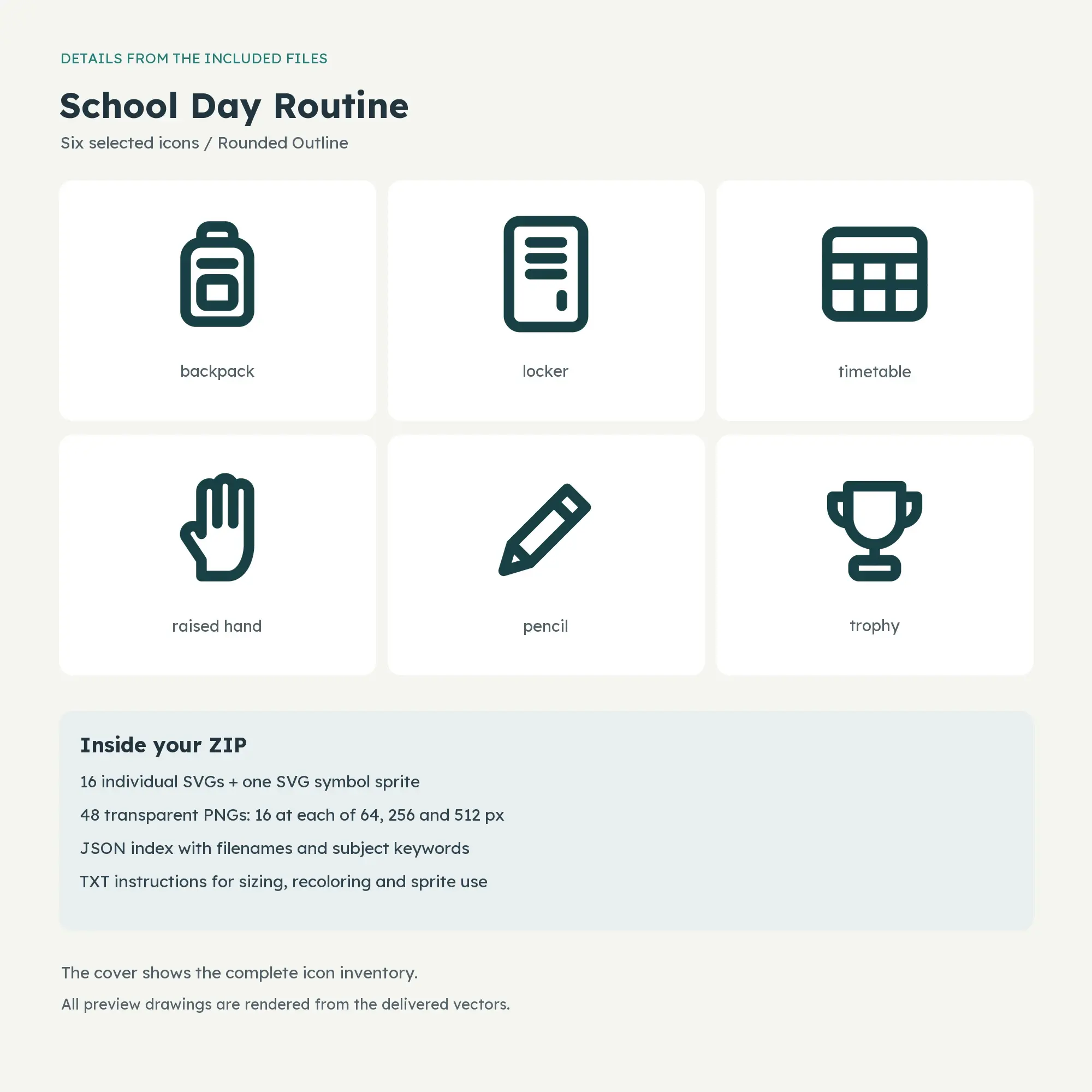 School Day Routine Icons - Rounded Outline, preview 2 of 2
