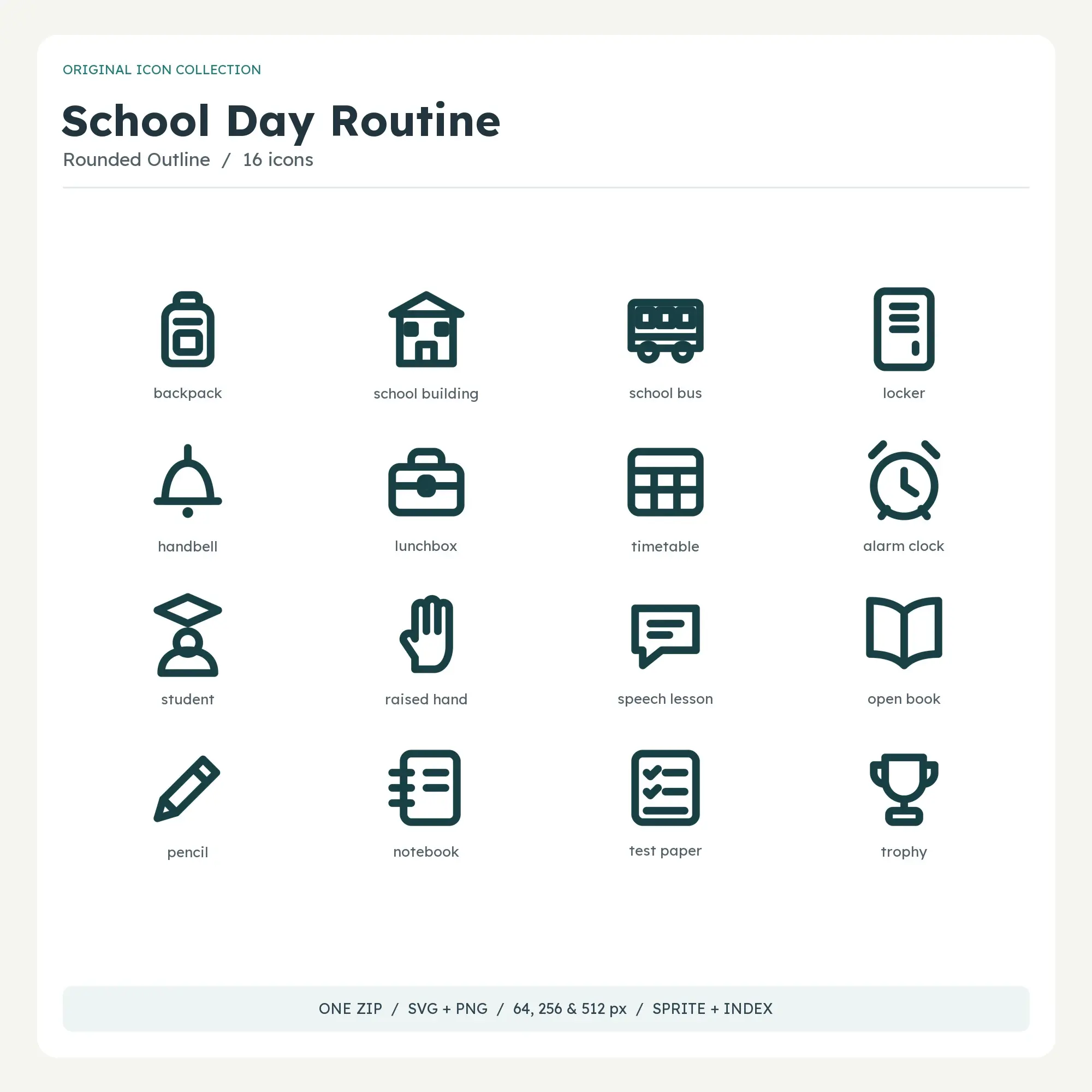 School Day Routine Icons - Rounded Outline, preview 1 of 2