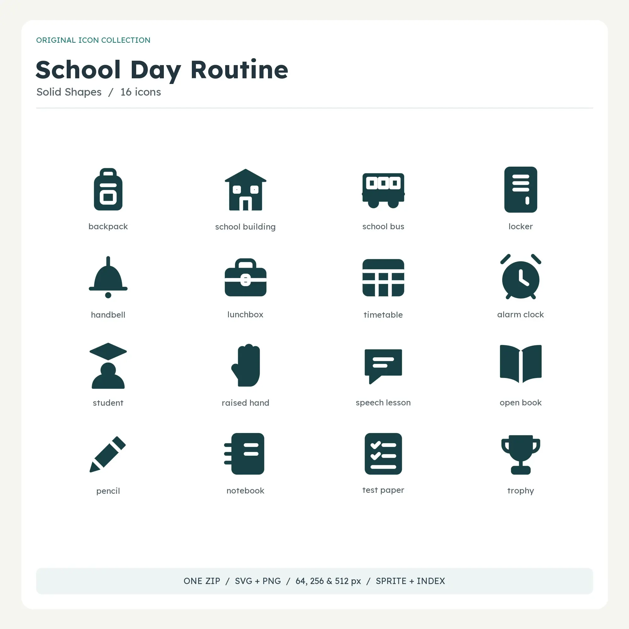 School Day Routine Icons - Solid Shapes preview