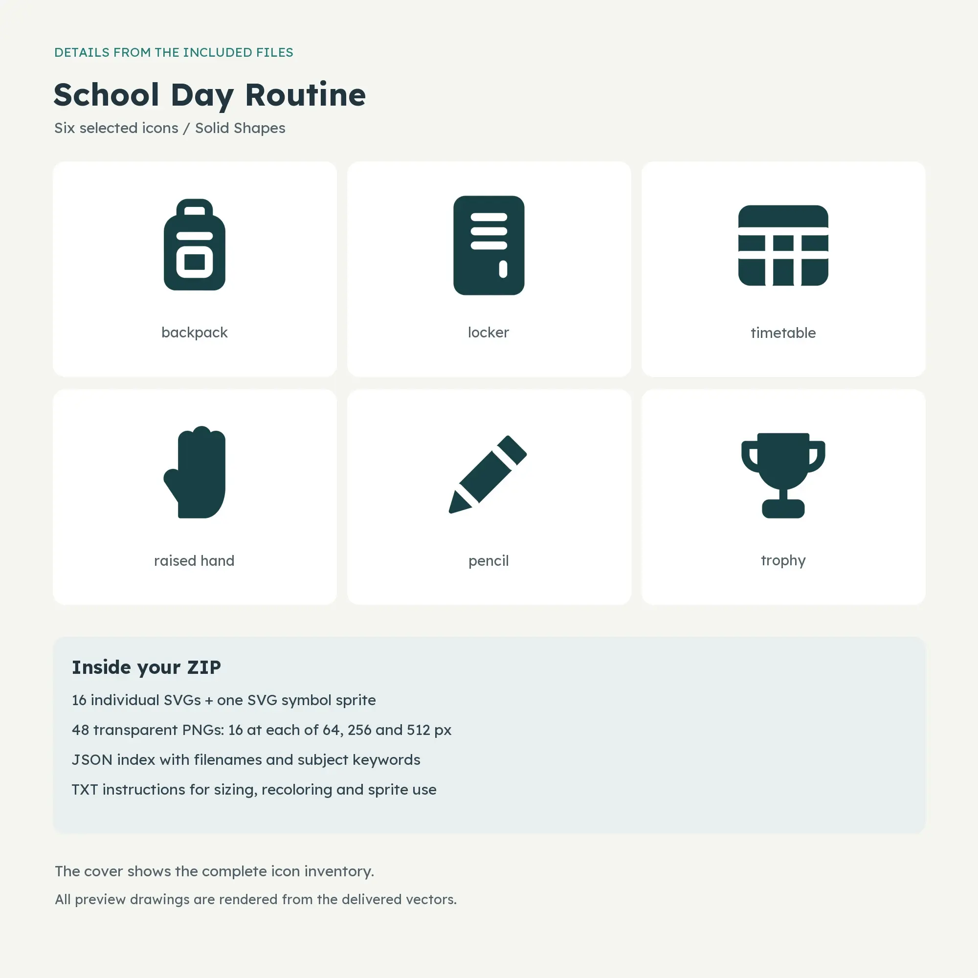 School Day Routine Icons - Solid Shapes, preview 2 of 2