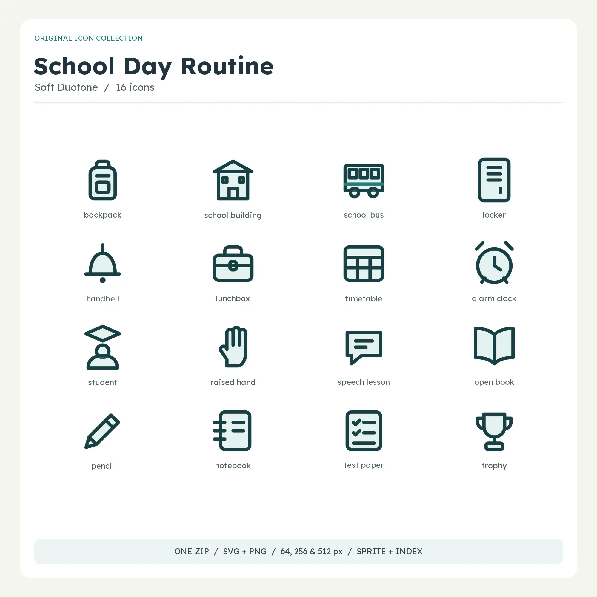 School Day Routine Icons - Soft Duotone preview