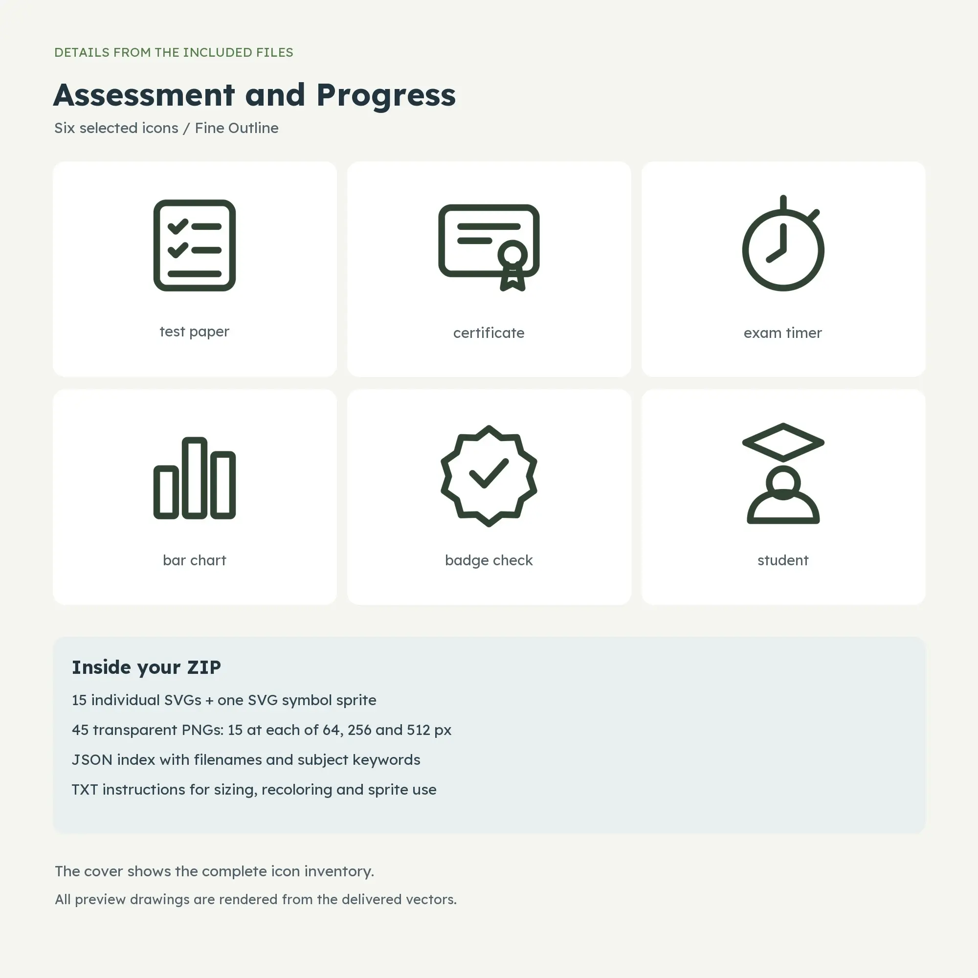 Assessment and Progress Icons - Fine Outline, preview 2 of 2