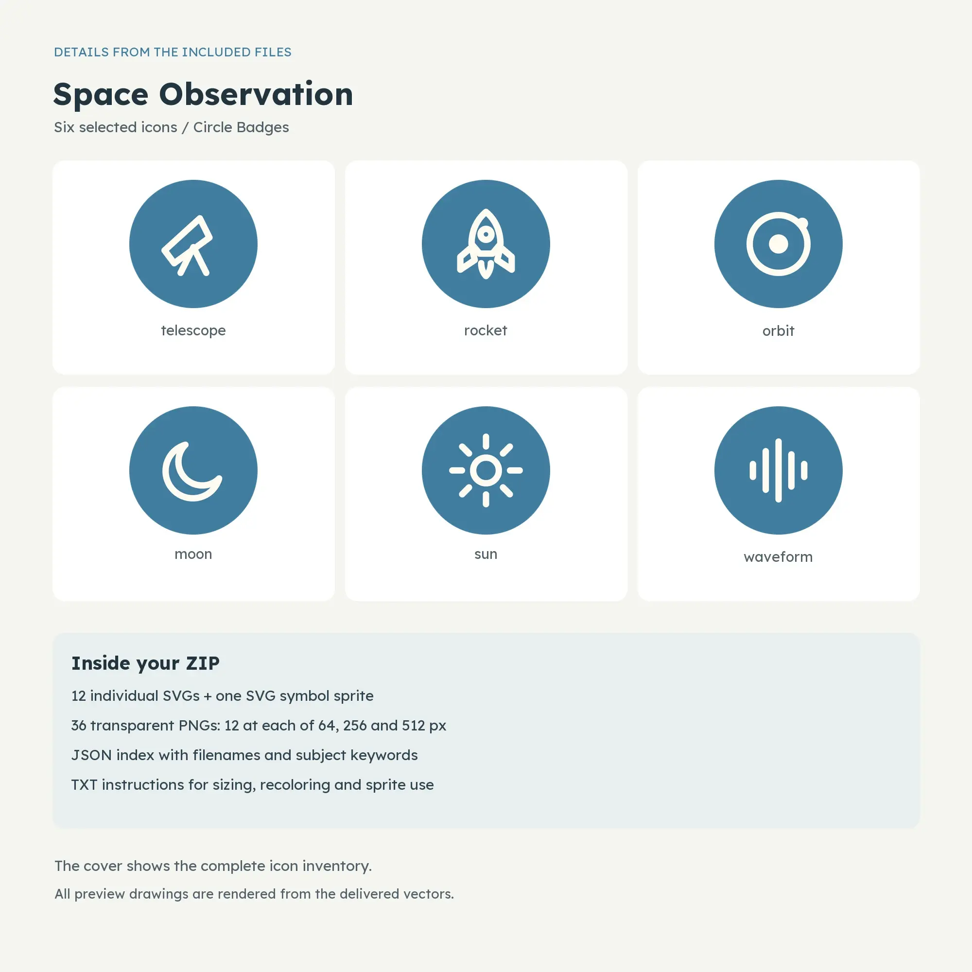 Space Observation Icons - Circle Badges, preview 2 of 2