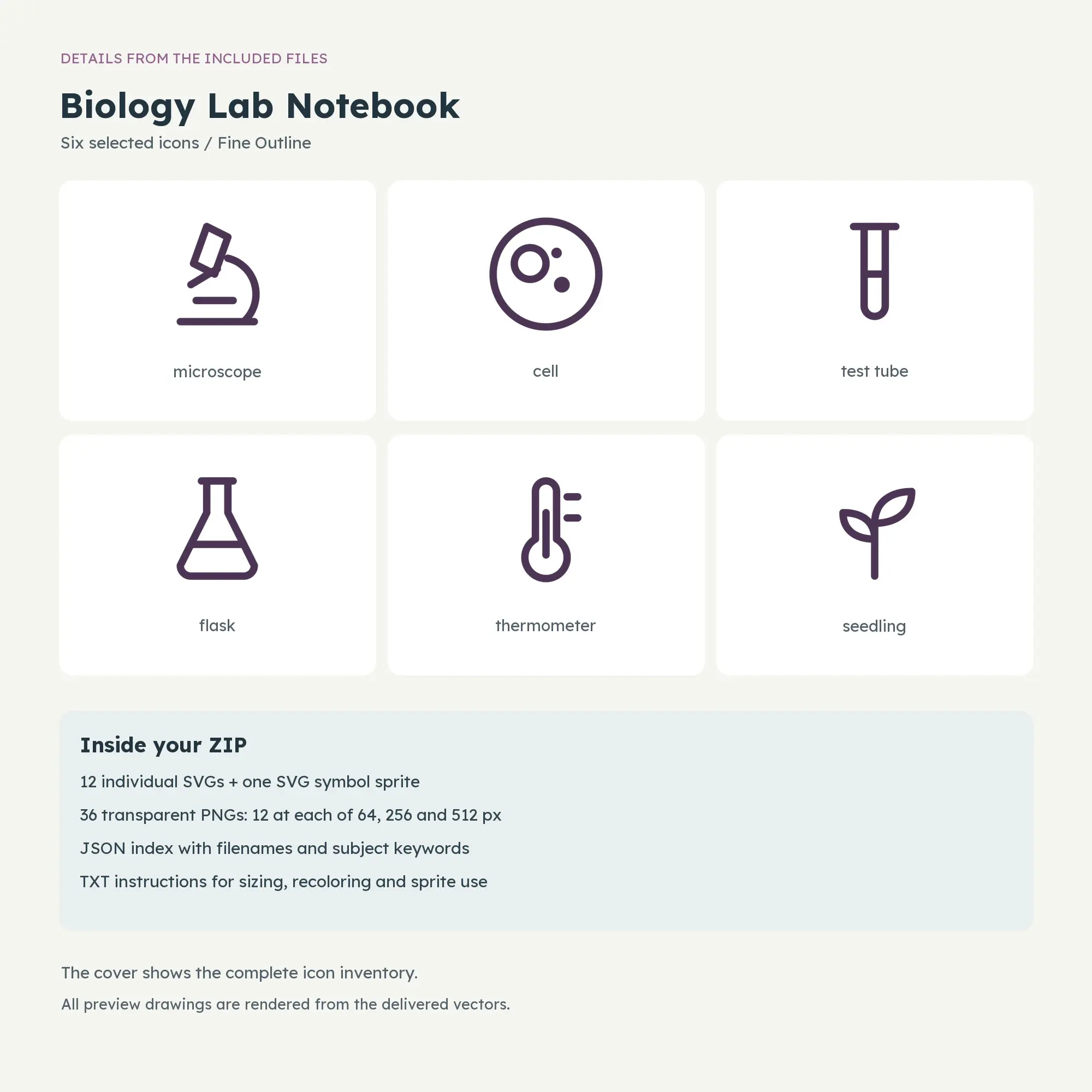 Biology Lab Notebook Icons - Fine Outline, preview 2 of 2