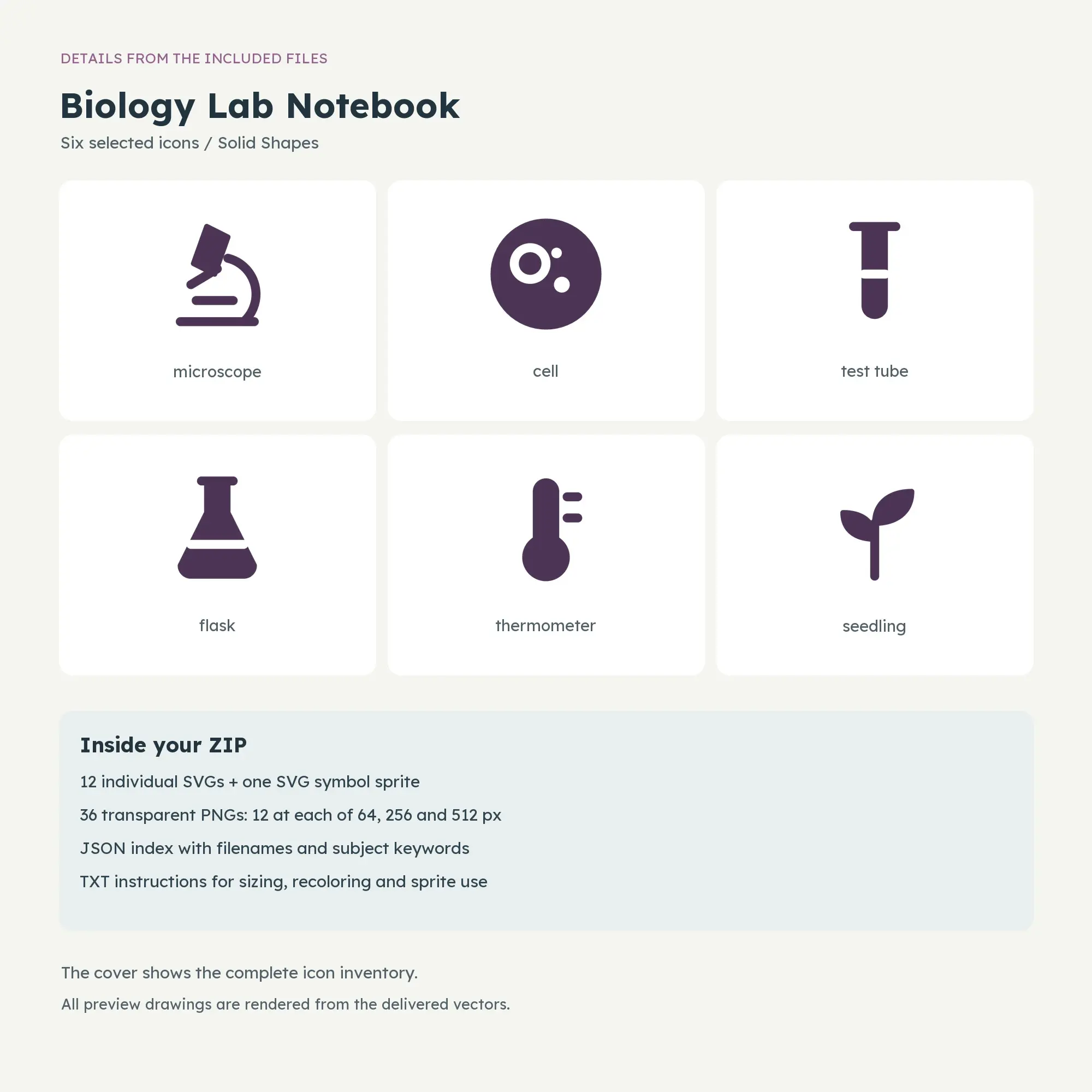 Biology Lab Notebook Icons - Solid Shapes, preview 2 of 2