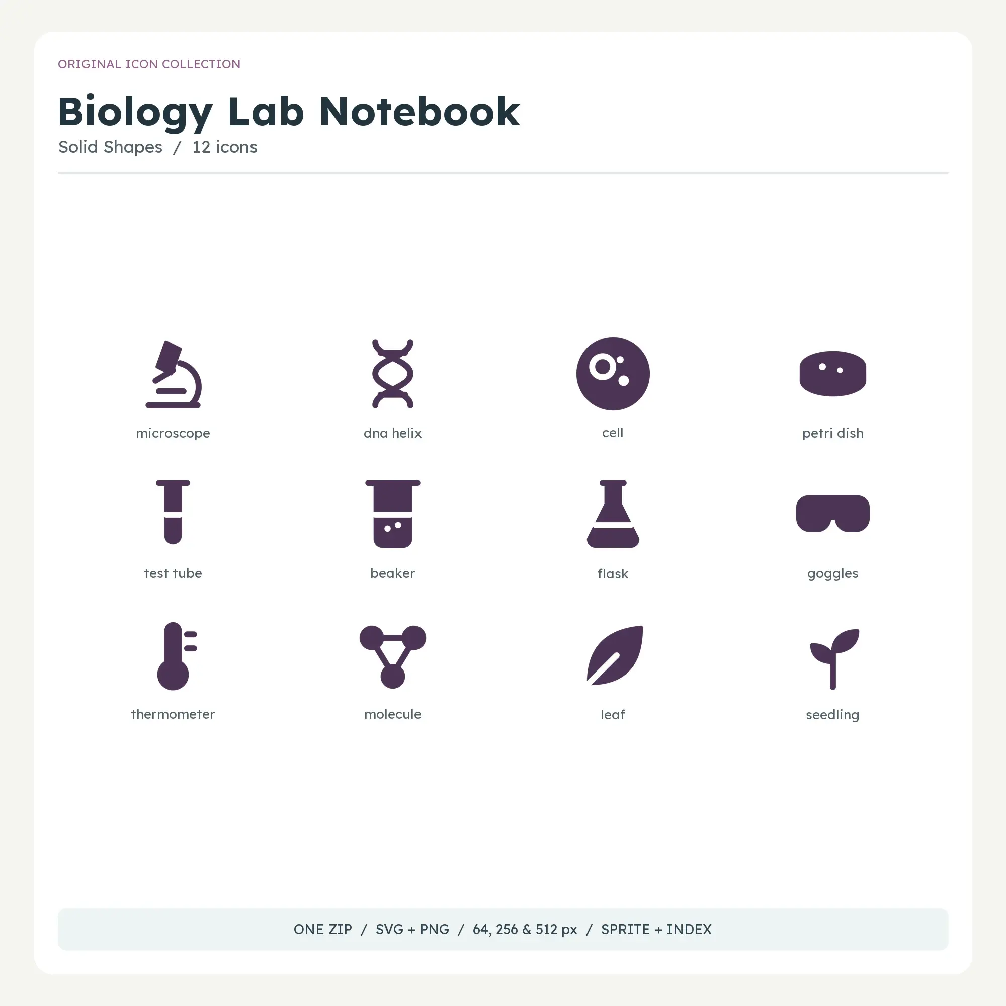 Biology Lab Notebook Icons - Solid Shapes, preview 1 of 2