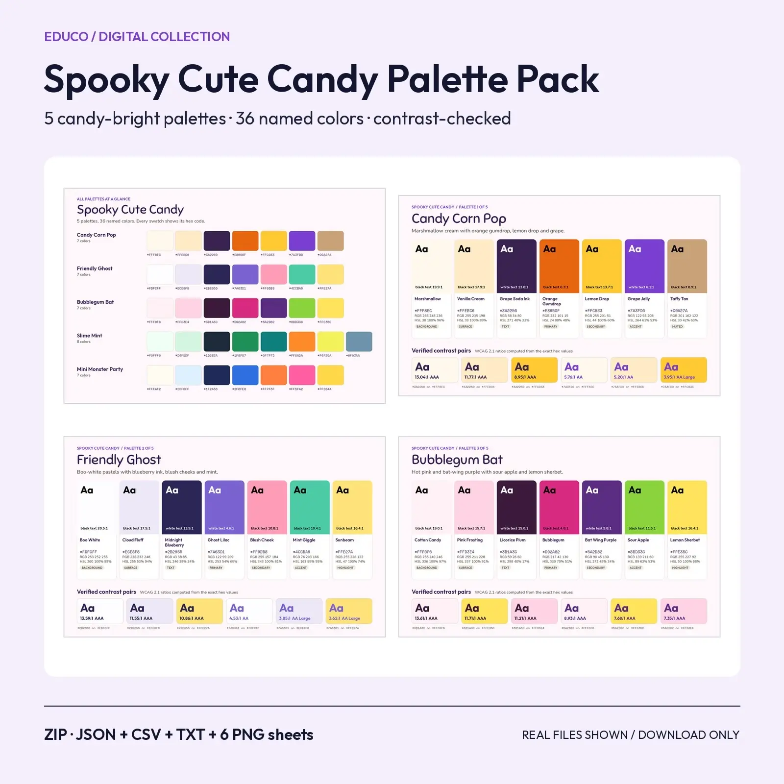 Spooky Cute Candy Color Palette Pack – 5 Bright Kid-Friendly Palettes, 36 Named Colors preview