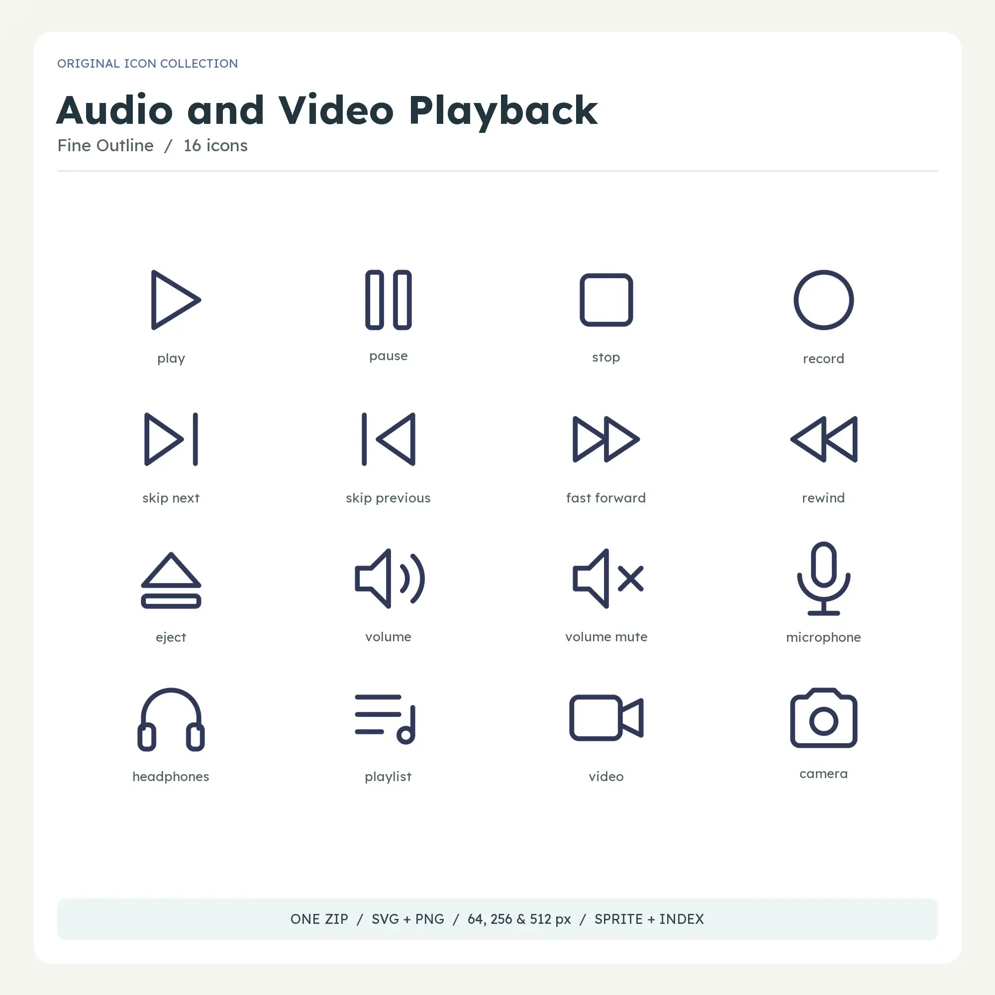 Audio and Video Playback Icons - Fine Outline preview