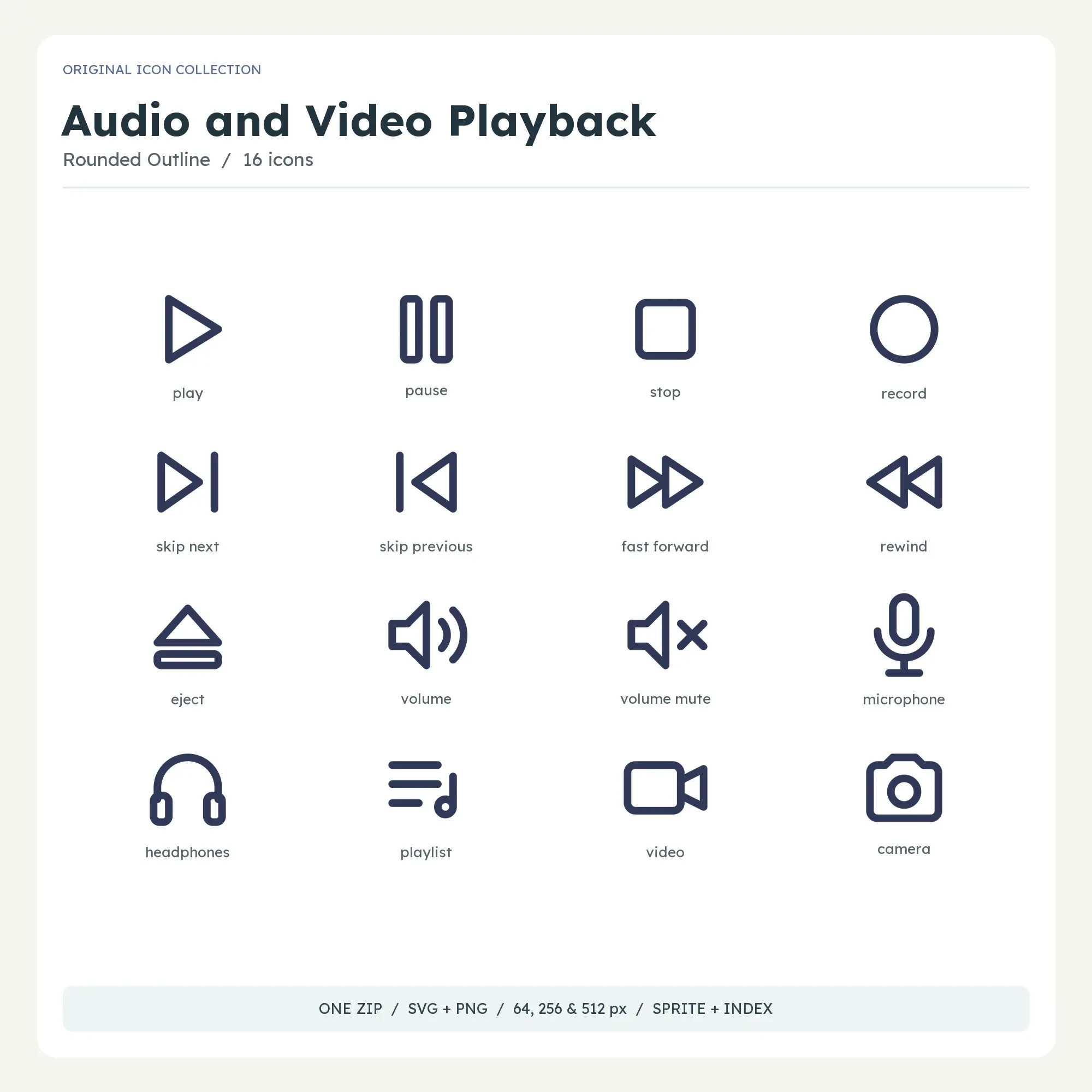 Audio and Video Playback Icons - Rounded Outline preview