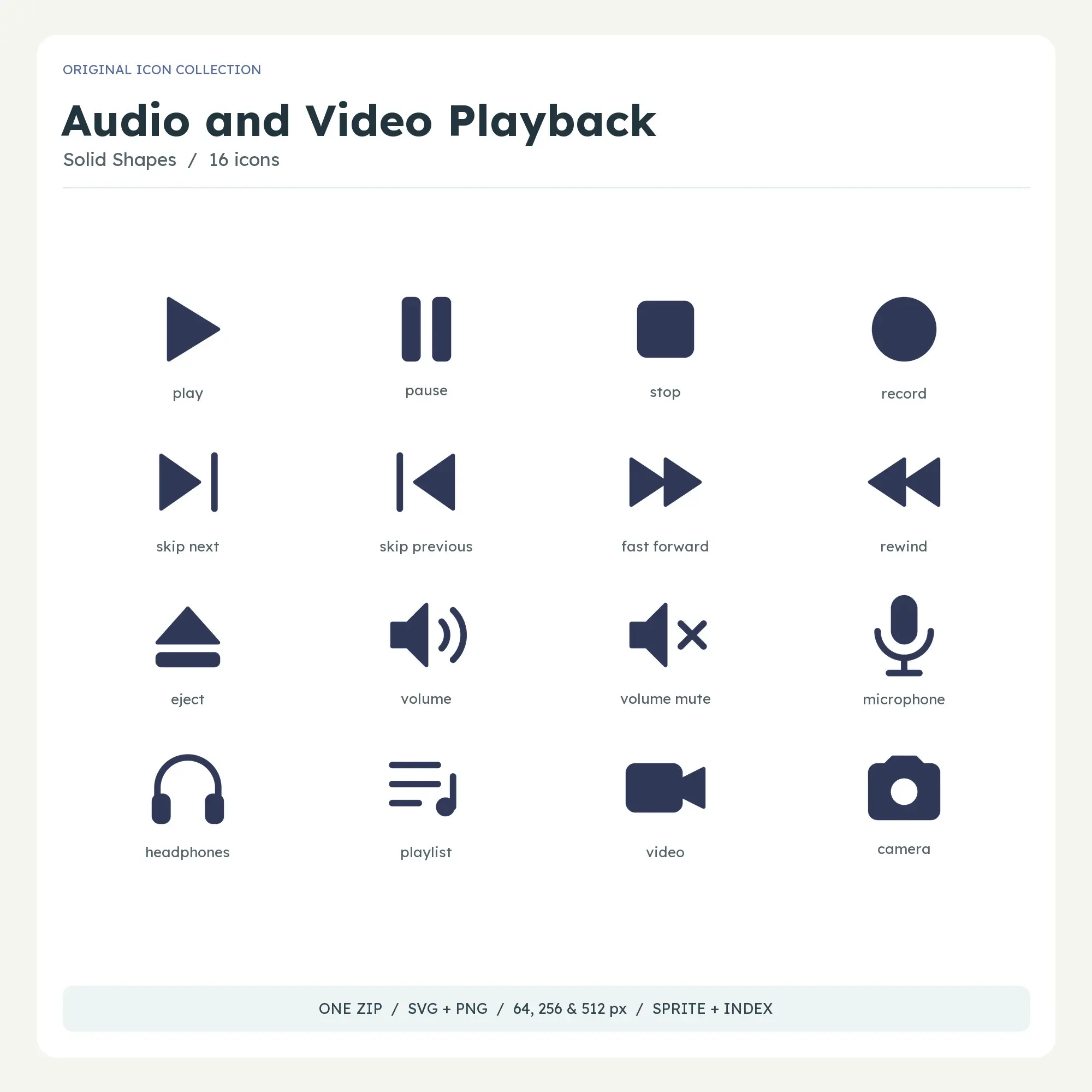 Audio and Video Playback Icons - Solid Shapes preview