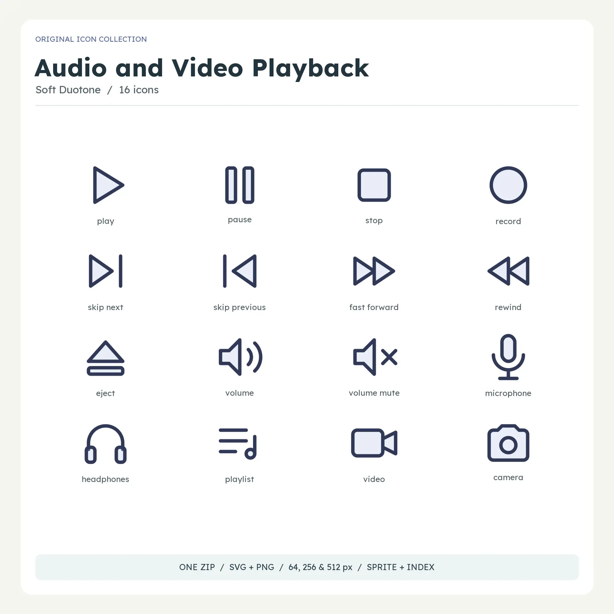 Audio and Video Playback Icons - Soft Duotone preview