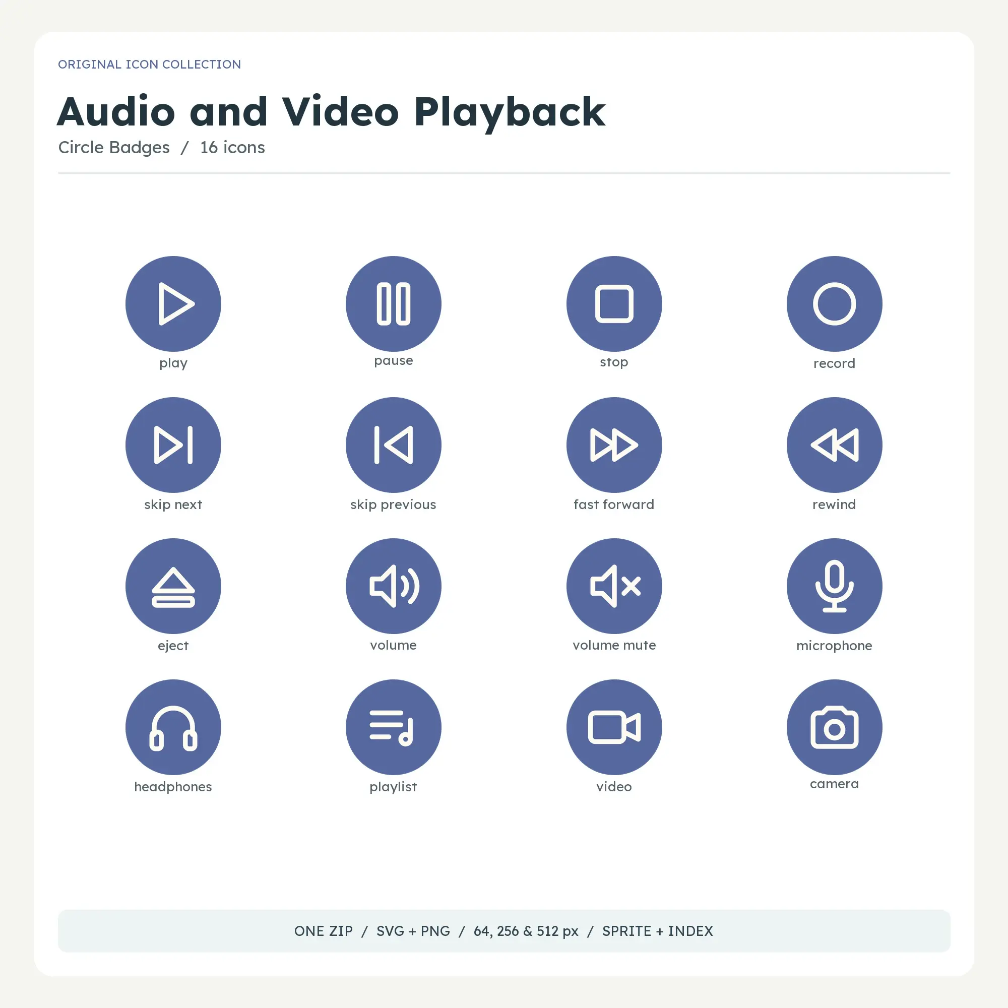 Audio and Video Playback Icons - Circle Badges preview