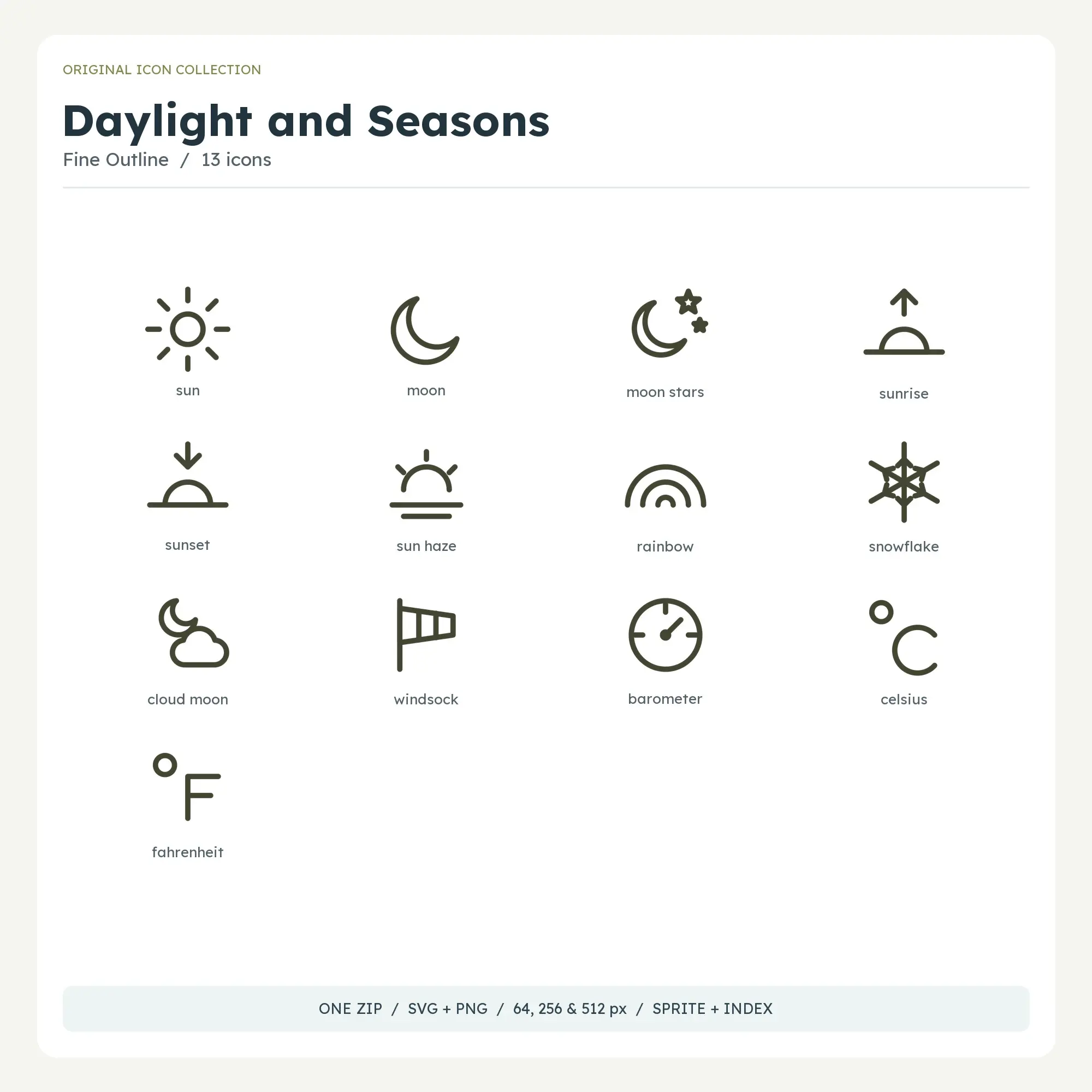 Daylight and Seasons Icons - Fine Outline preview