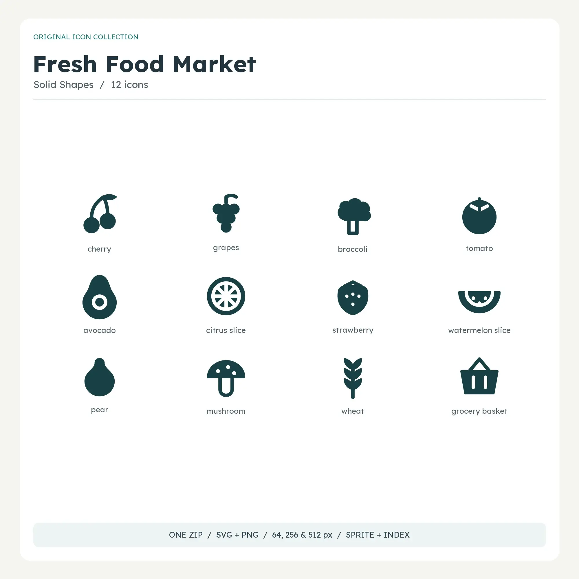 Fresh Food Market Icons - Solid Shapes preview