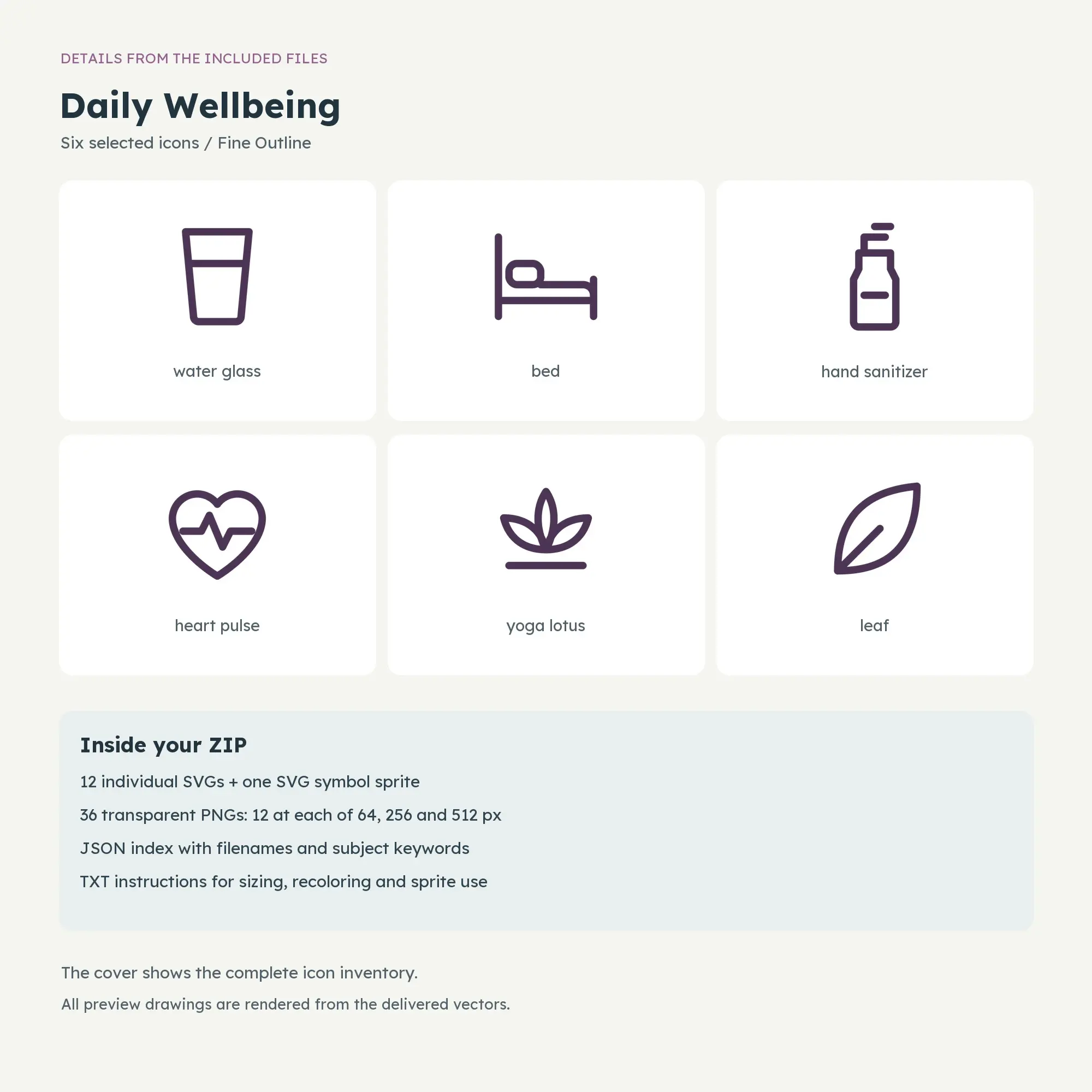 Daily Wellbeing Icons - Fine Outline, preview 2 of 2