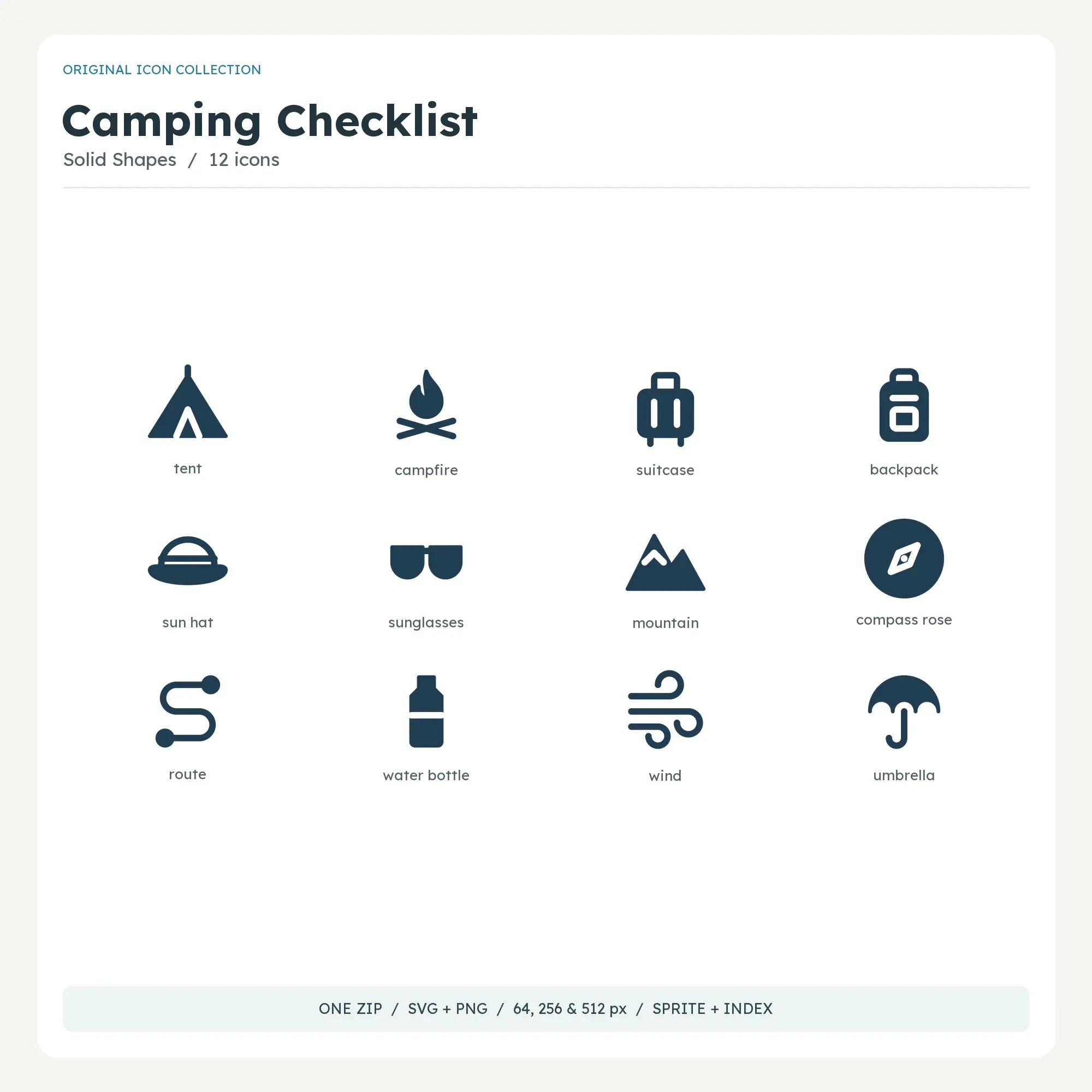 Camping Checklist Icons - Solid Shapes preview