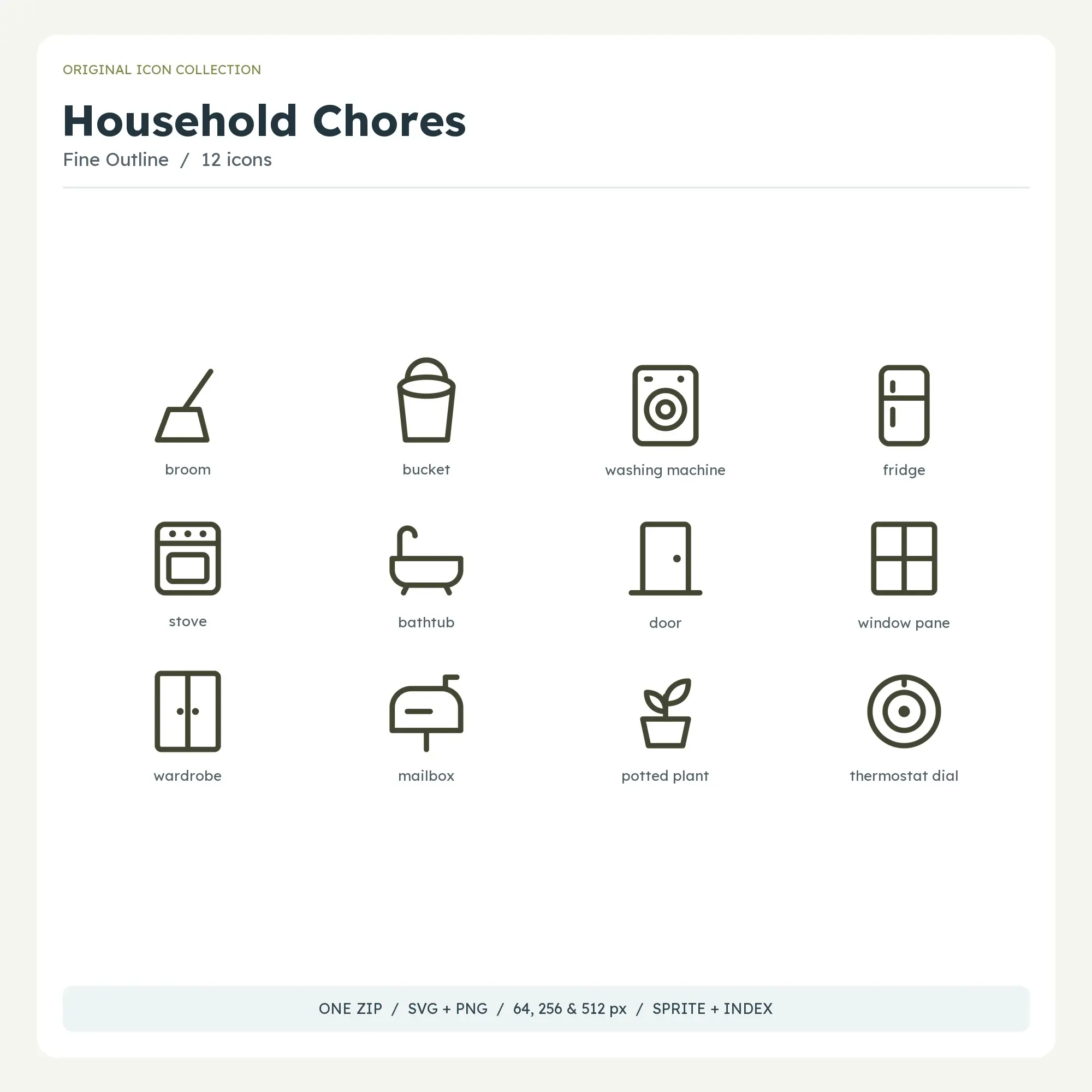 Household Chores Icons - Fine Outline preview