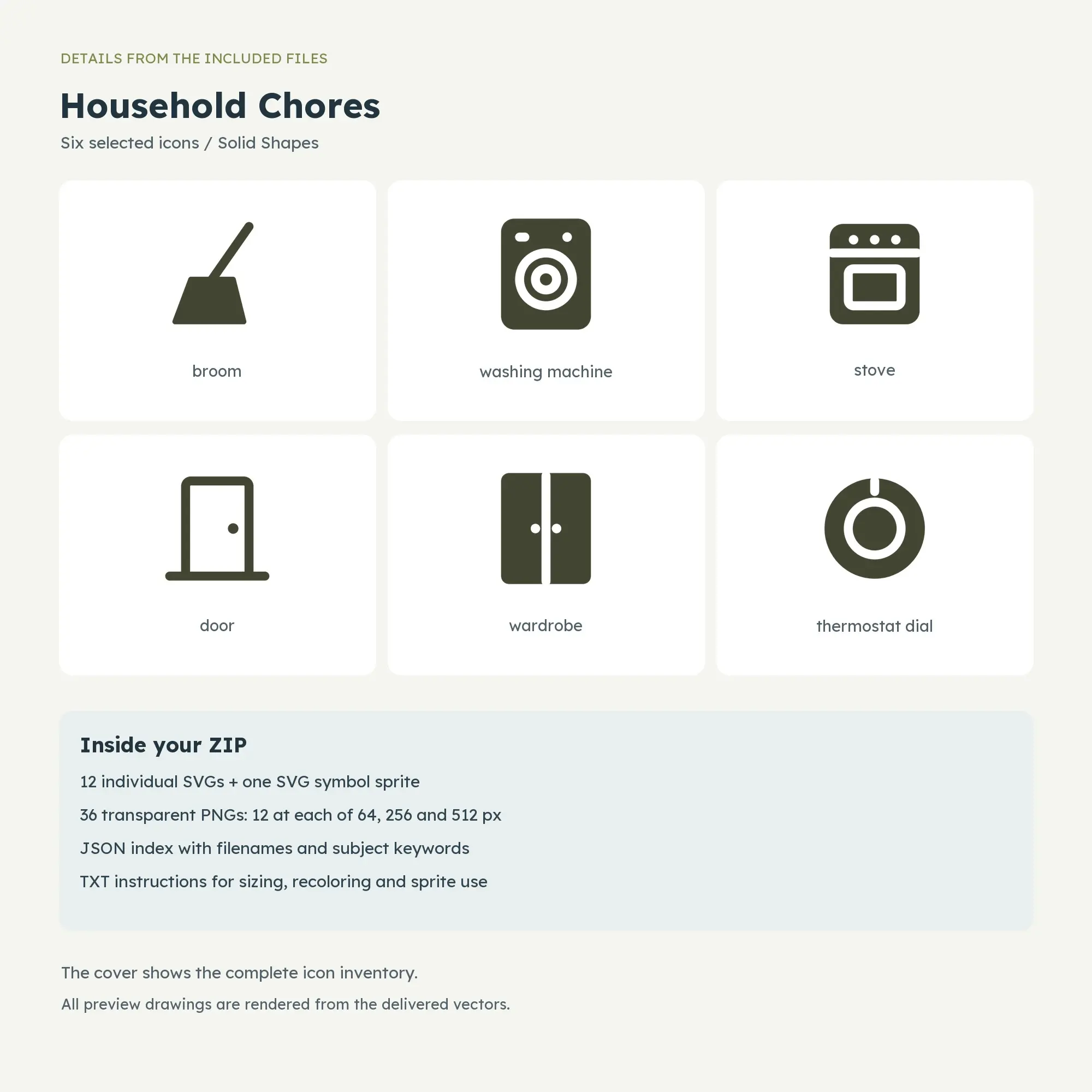 Household Chores Icons - Solid Shapes, preview 2 of 2