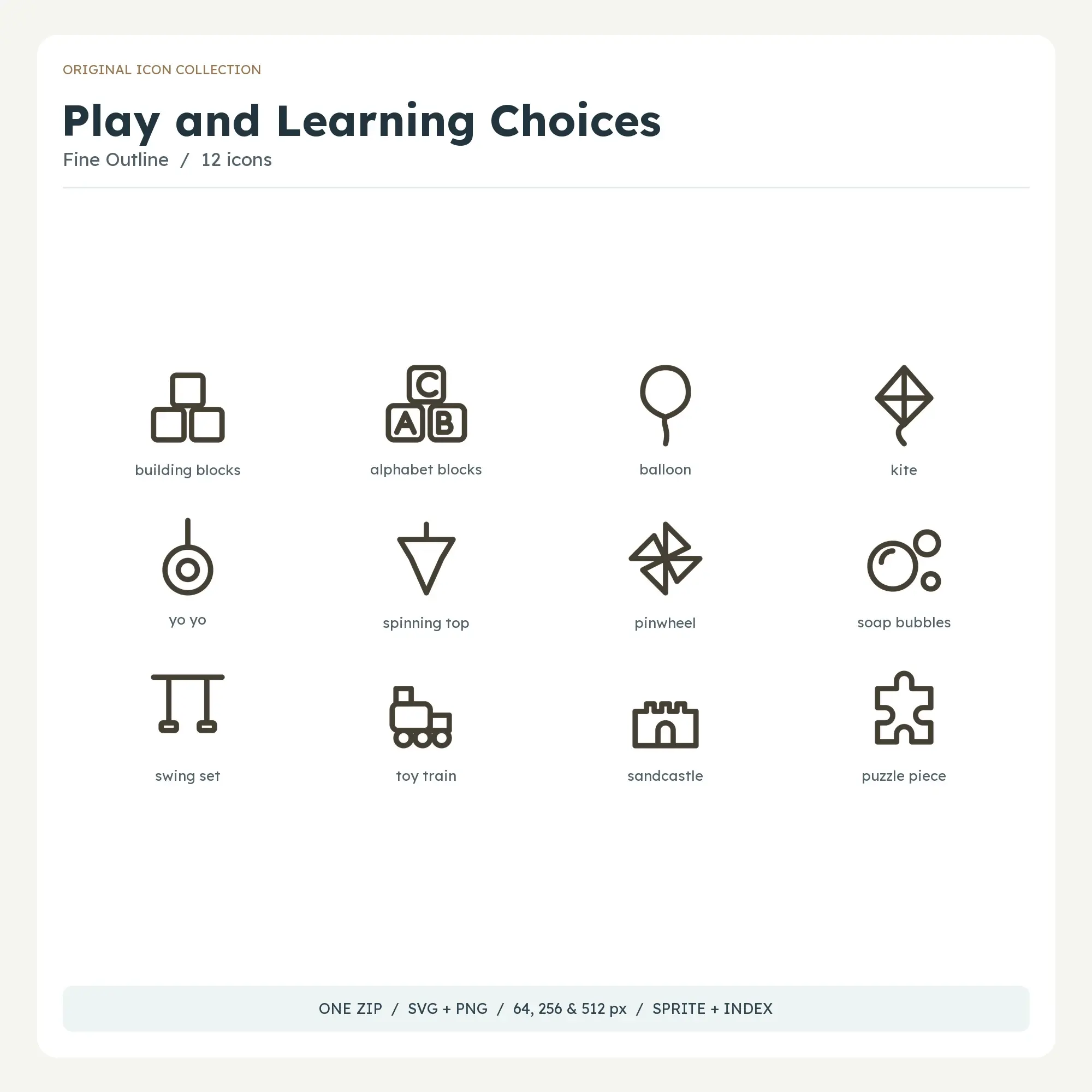Play and Learning Choices Icons - Fine Outline preview