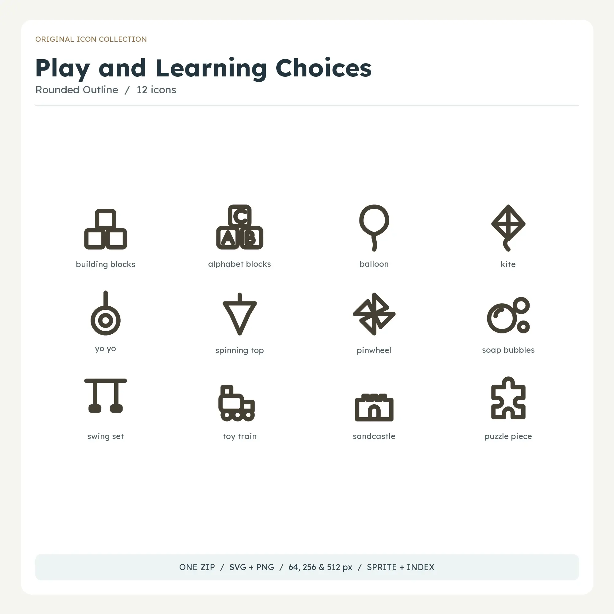 Play and Learning Choices Icons - Rounded Outline preview