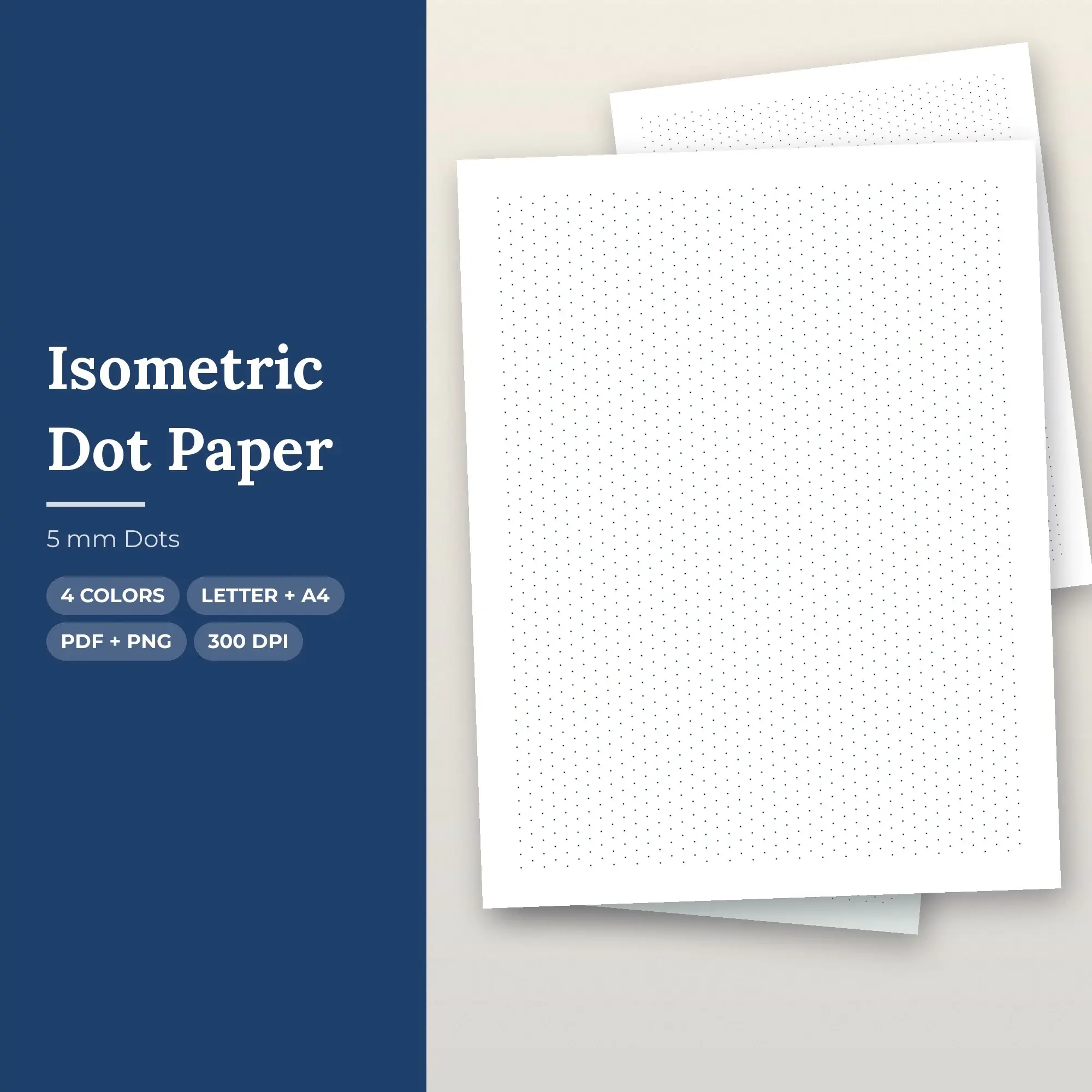 4 Color Isometric Dot Paper: 5 mm Dots | PDF & PNG preview