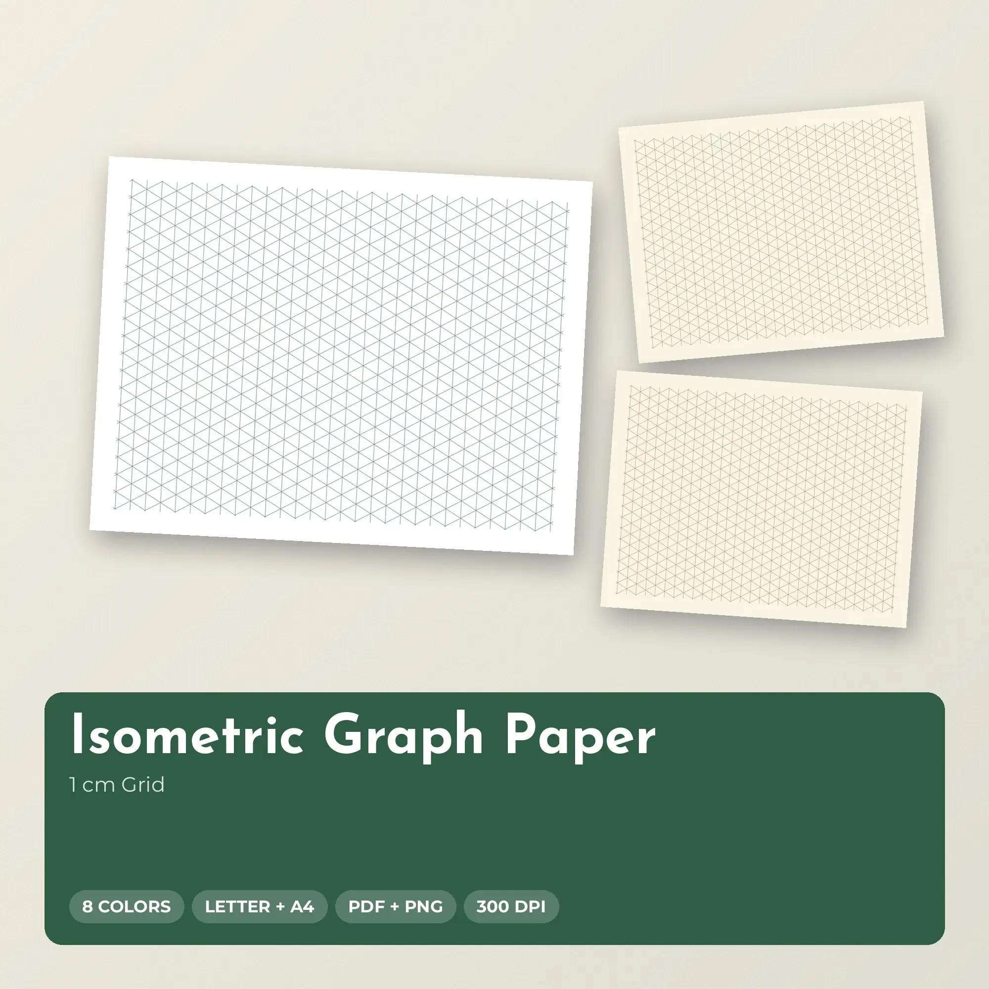 8 Color Isometric Graph Paper: 1 cm Grid | PDF & PNG preview