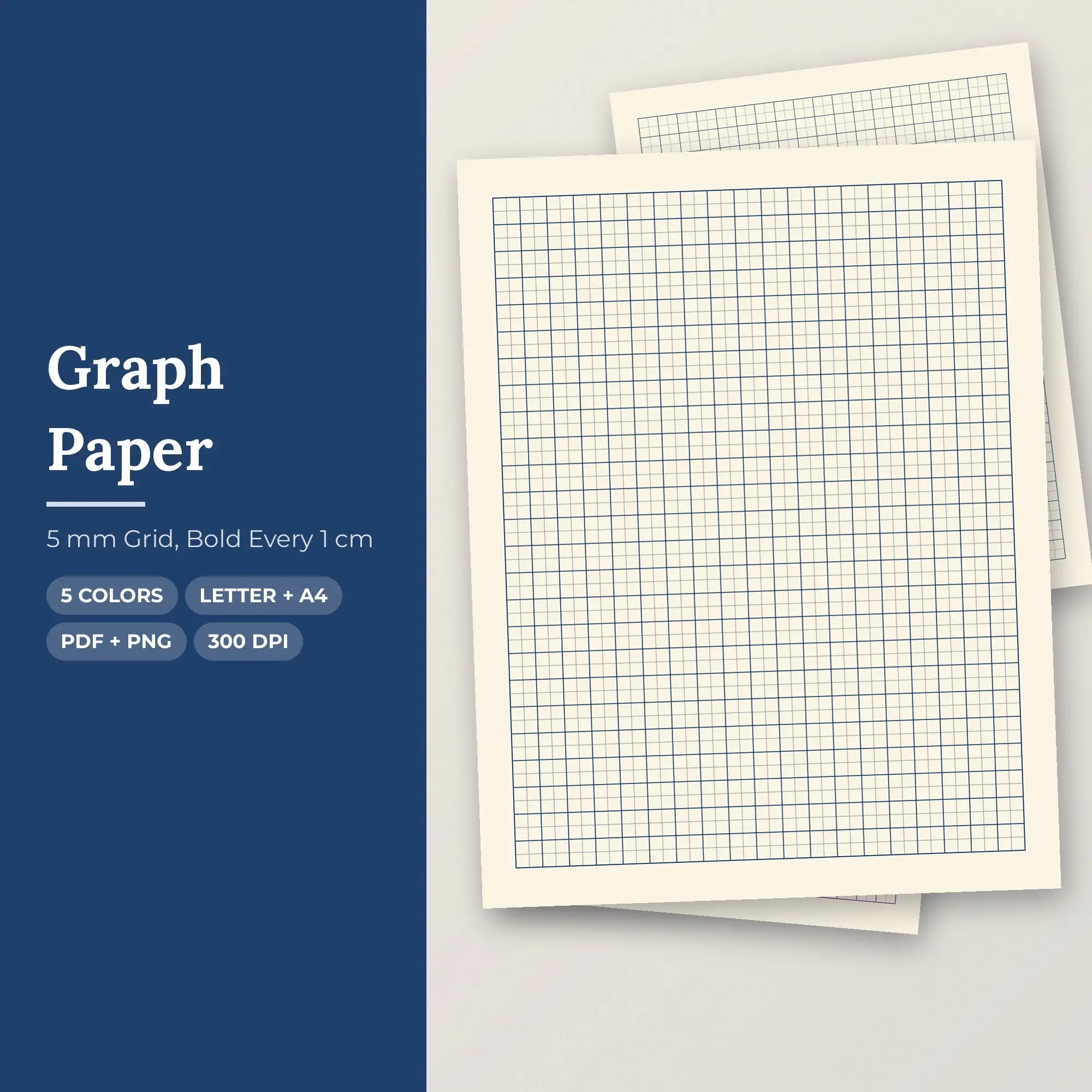 5 Color Graph Paper: 5 mm Grid, Bold Every 1 cm | PDF & PNG preview