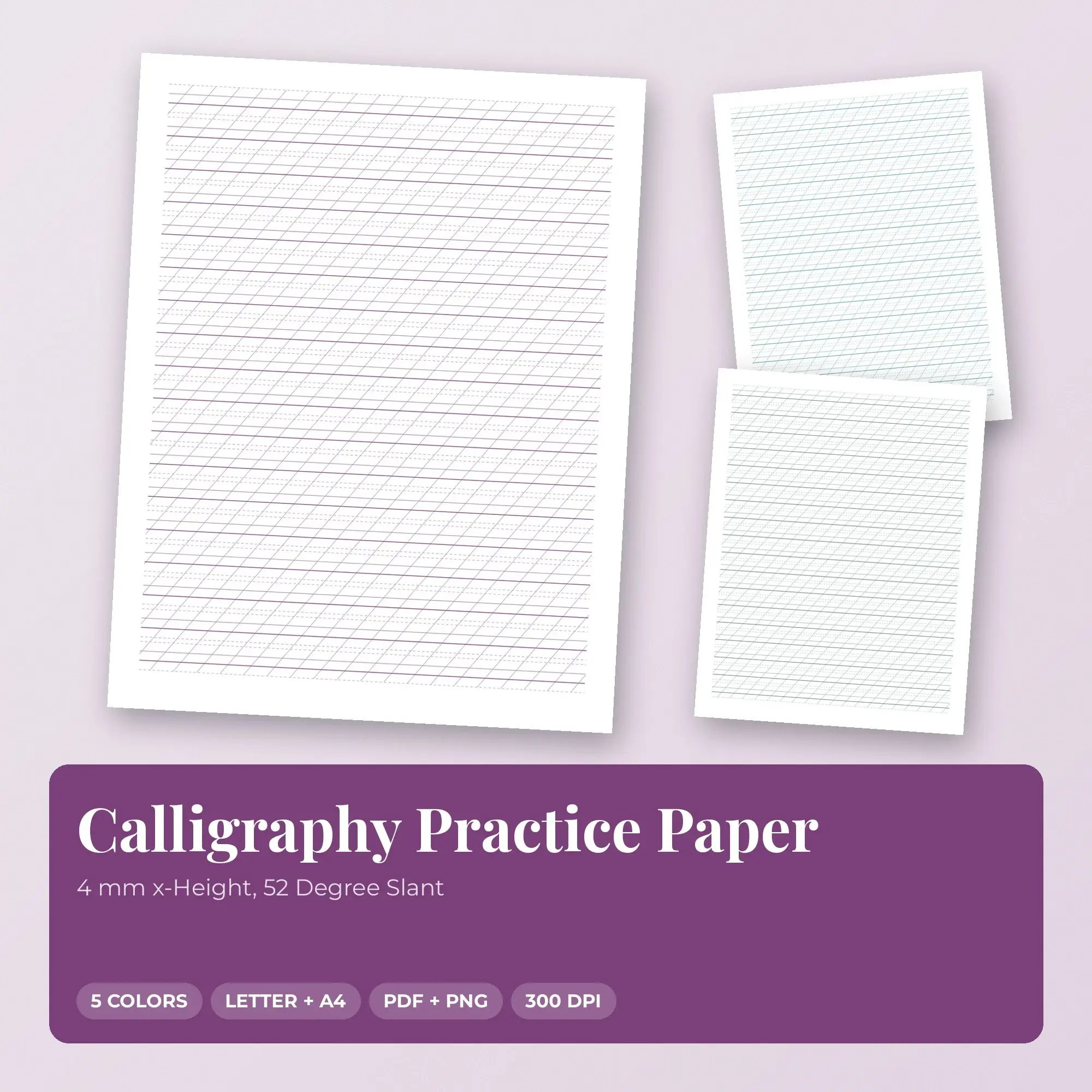 4 mm x-Height Calligraphy Practice Paper, 52 Degree Slant, preview 1 of 2