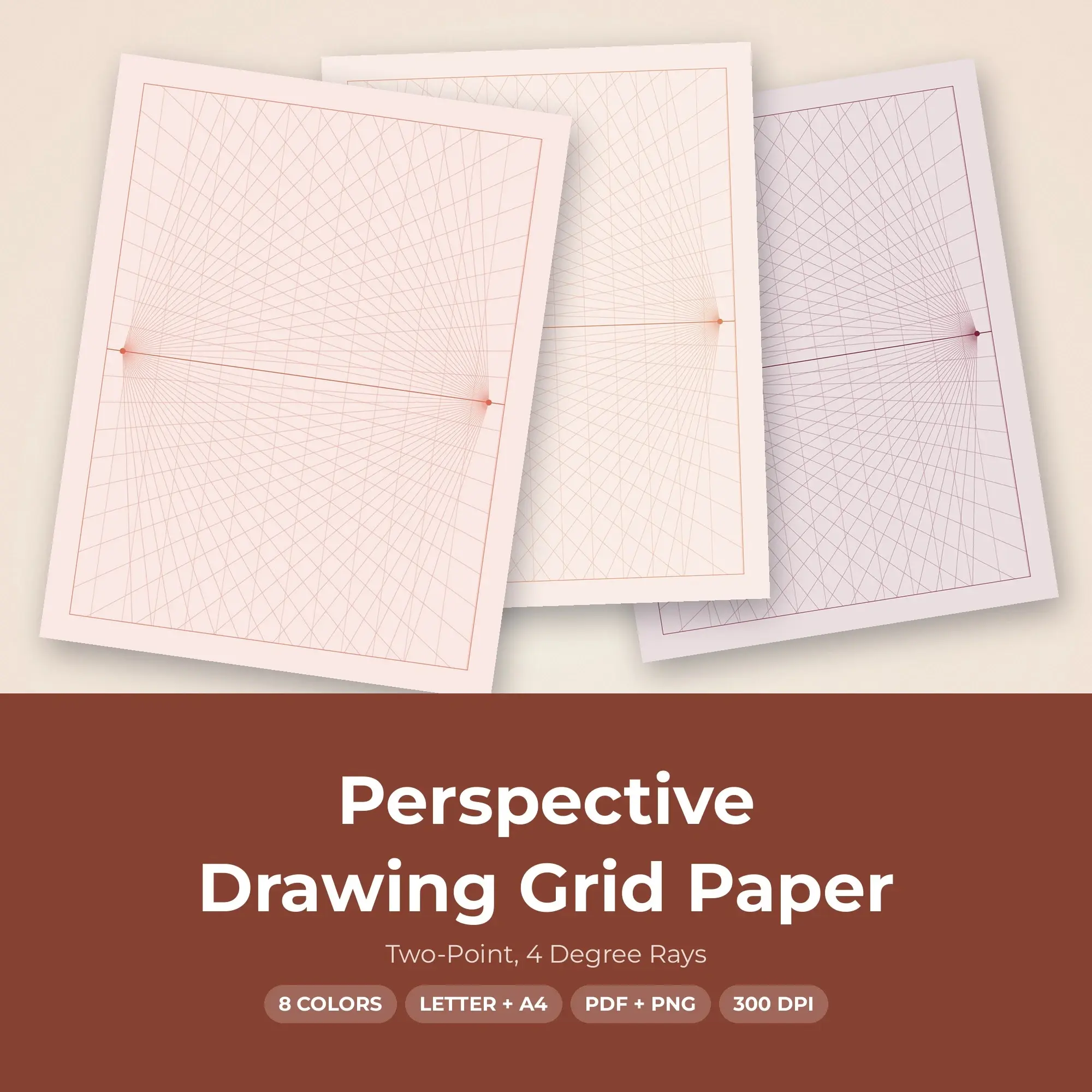 Two-Point Perspective Drawing Grid Paper, 4 Degree Rays preview