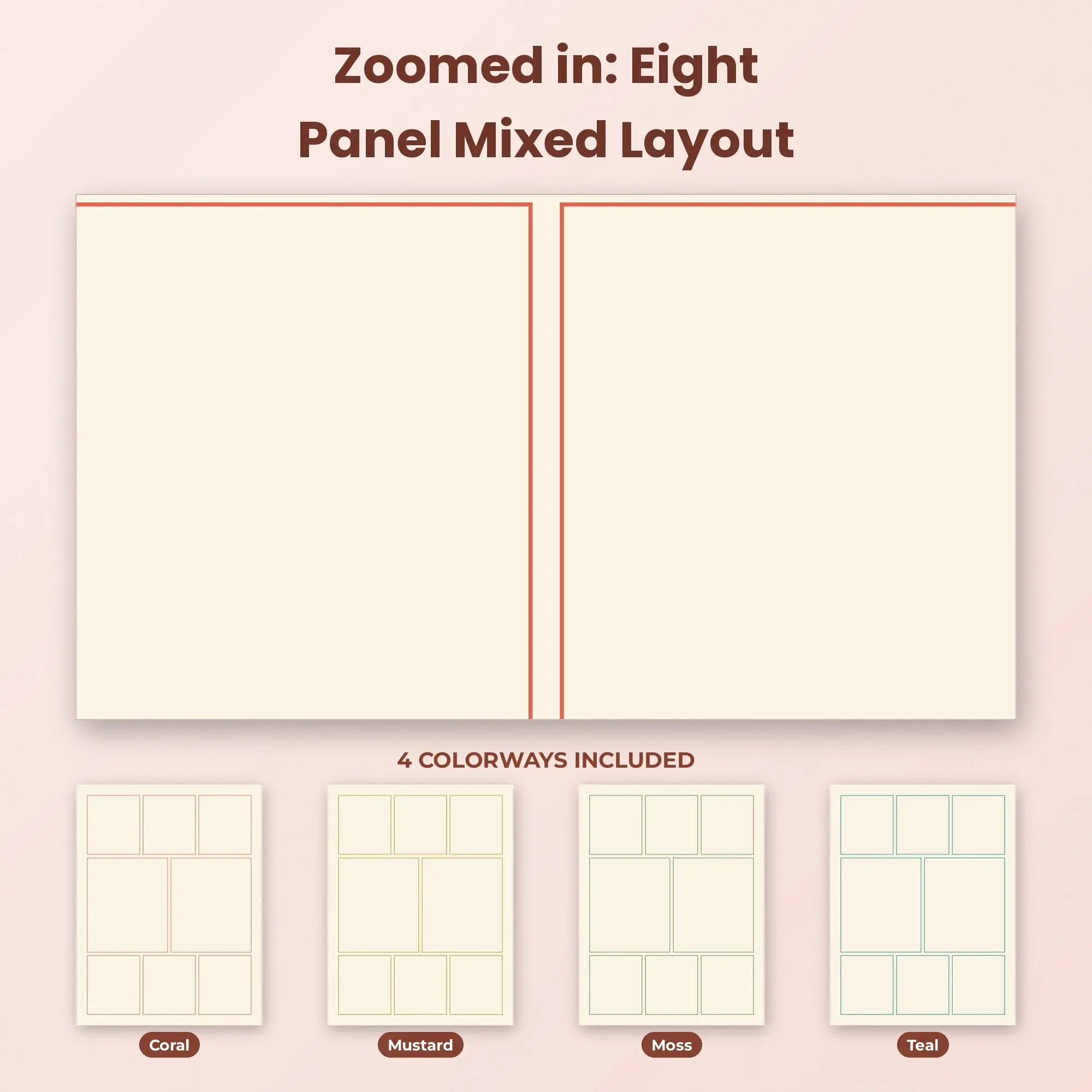 Comic Panel Template Paper Pack, Eight Panel Mixed Layout - PDF + PNG, preview 2 of 2