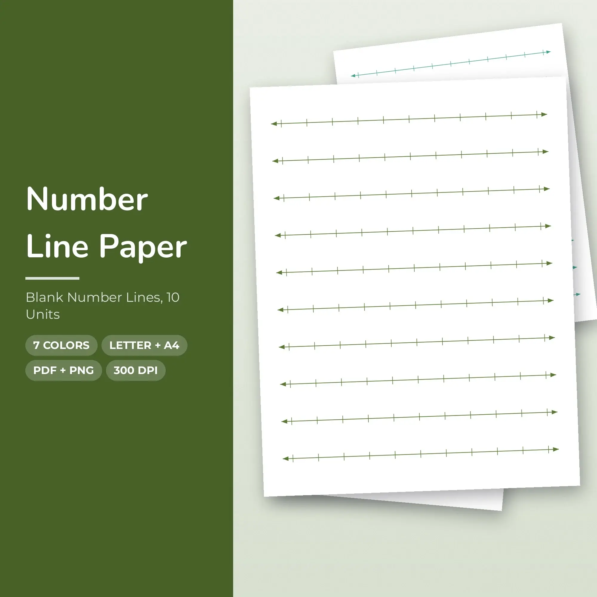 Number Line Paper Pack, Blank Number Lines, 10 Units - PDF + PNG preview