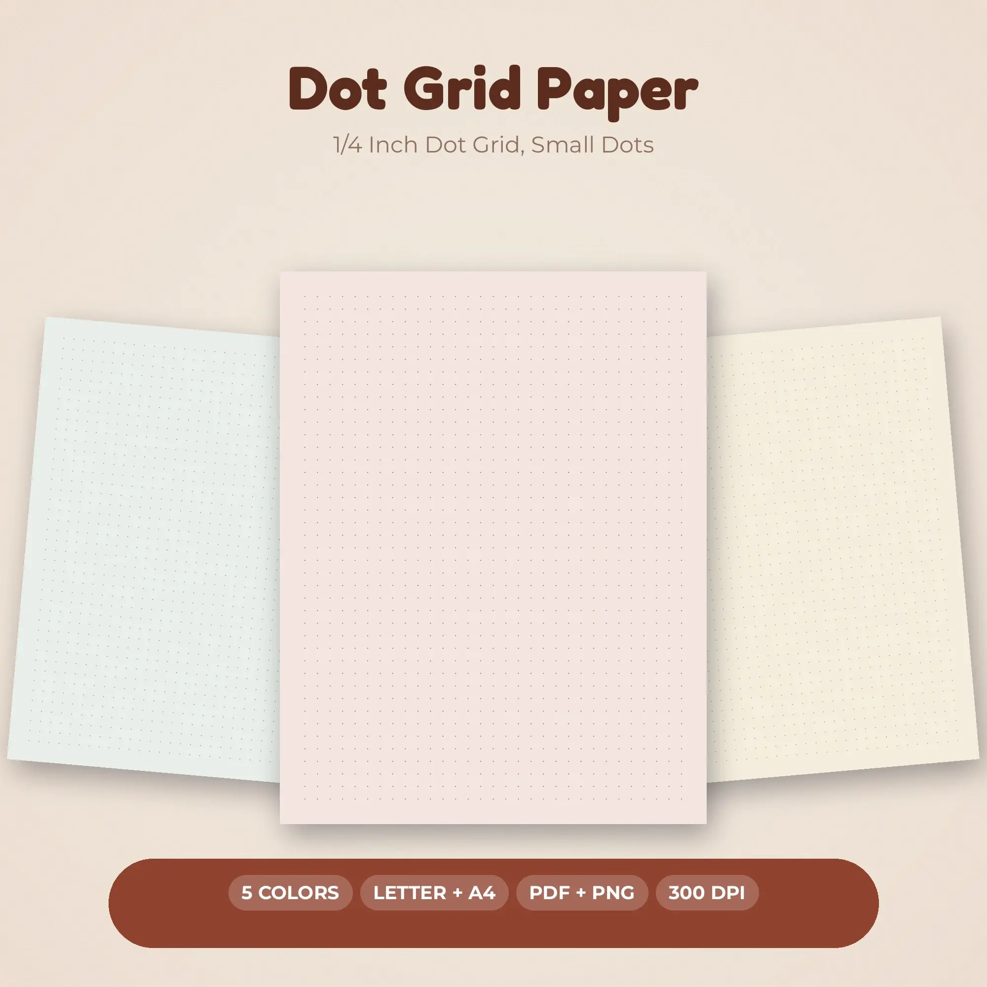 Dot Grid Paper - 1/4 Inch Dot Grid, Small Dots, 5 Colorways, PDF + PNG, preview 1 of 2
