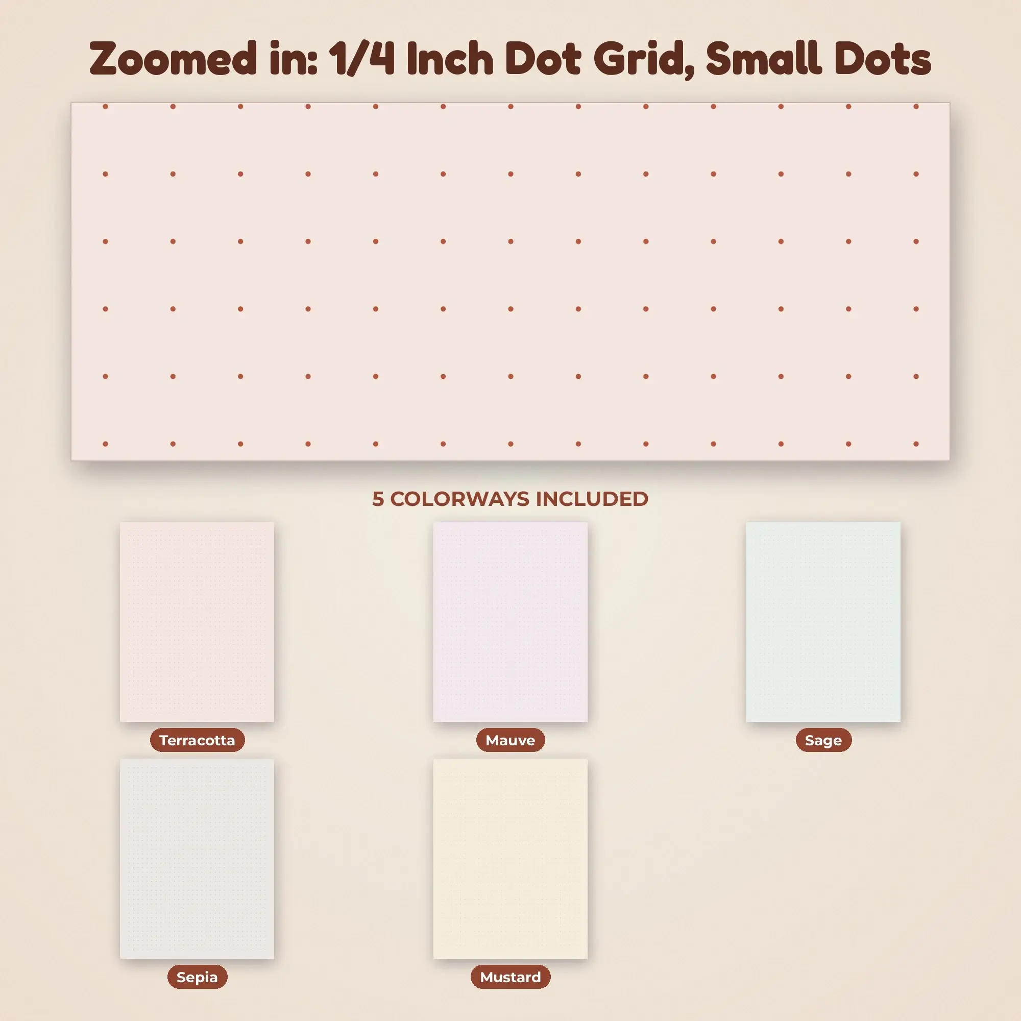 Dot Grid Paper - 1/4 Inch Dot Grid, Small Dots, 5 Colorways, PDF + PNG, preview 2 of 2
