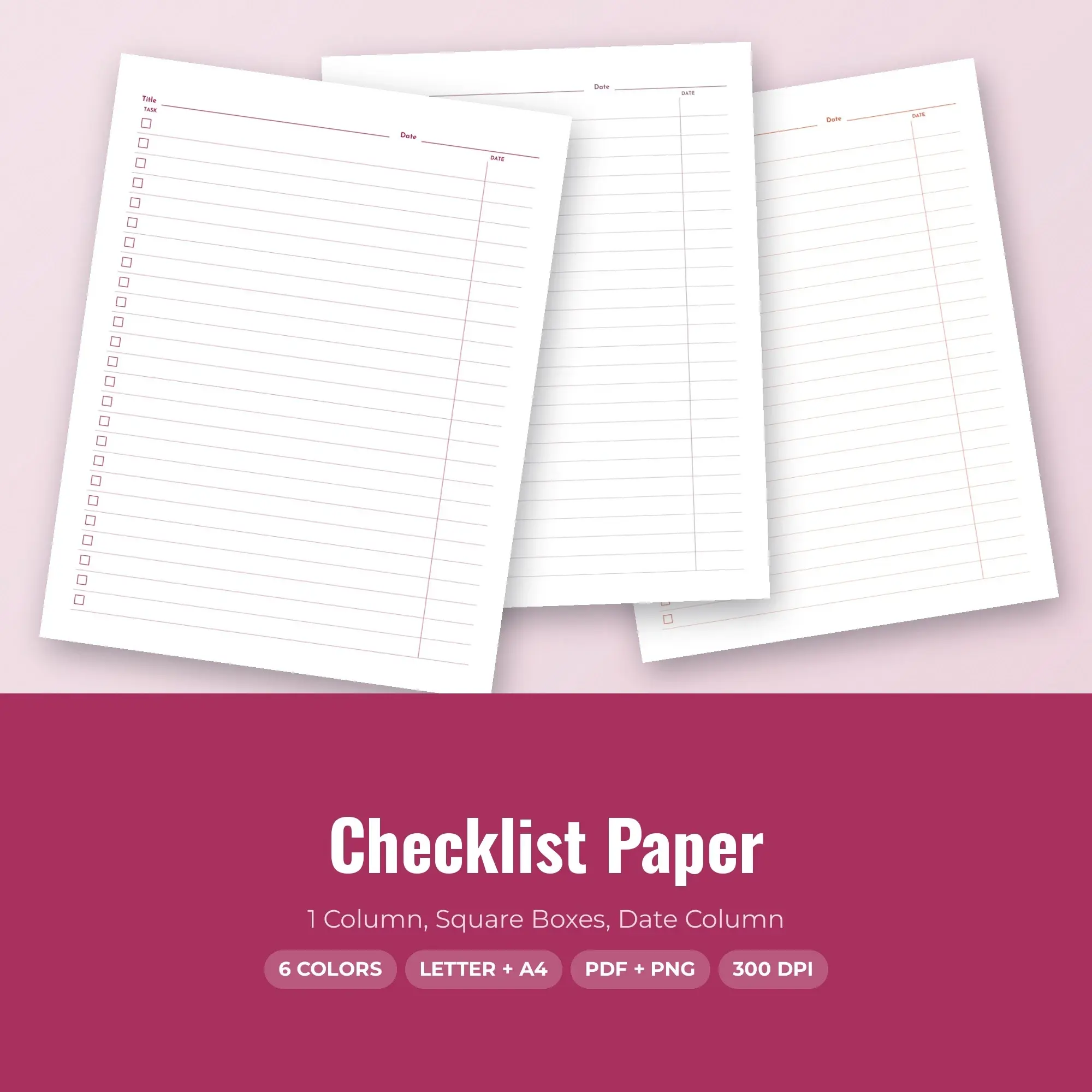 Checklist Paper Pack, 1 Column, Square Boxes, Date Column - PDF + PNG, preview 1 of 2
