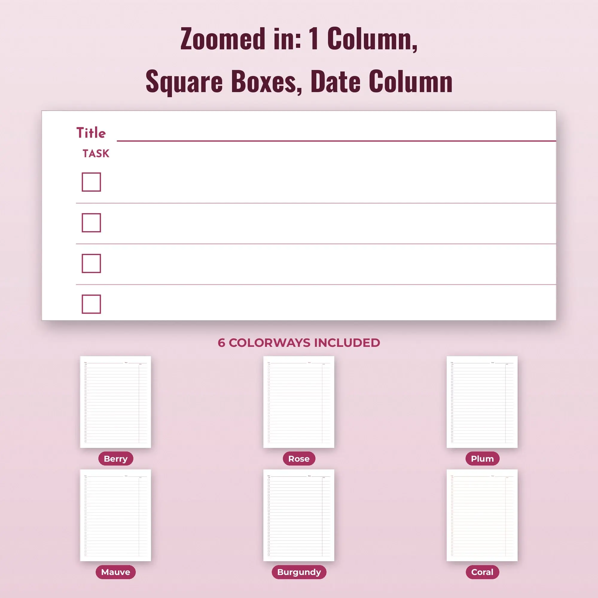 Checklist Paper Pack, 1 Column, Square Boxes, Date Column - PDF + PNG, preview 2 of 2