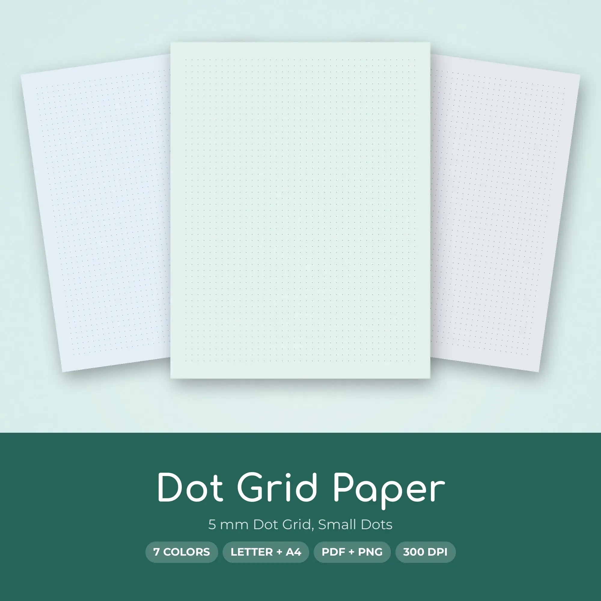 5 mm Dot Grid Paper, Small Dots - 7 Sea Glass Papers, A4 + Letter preview