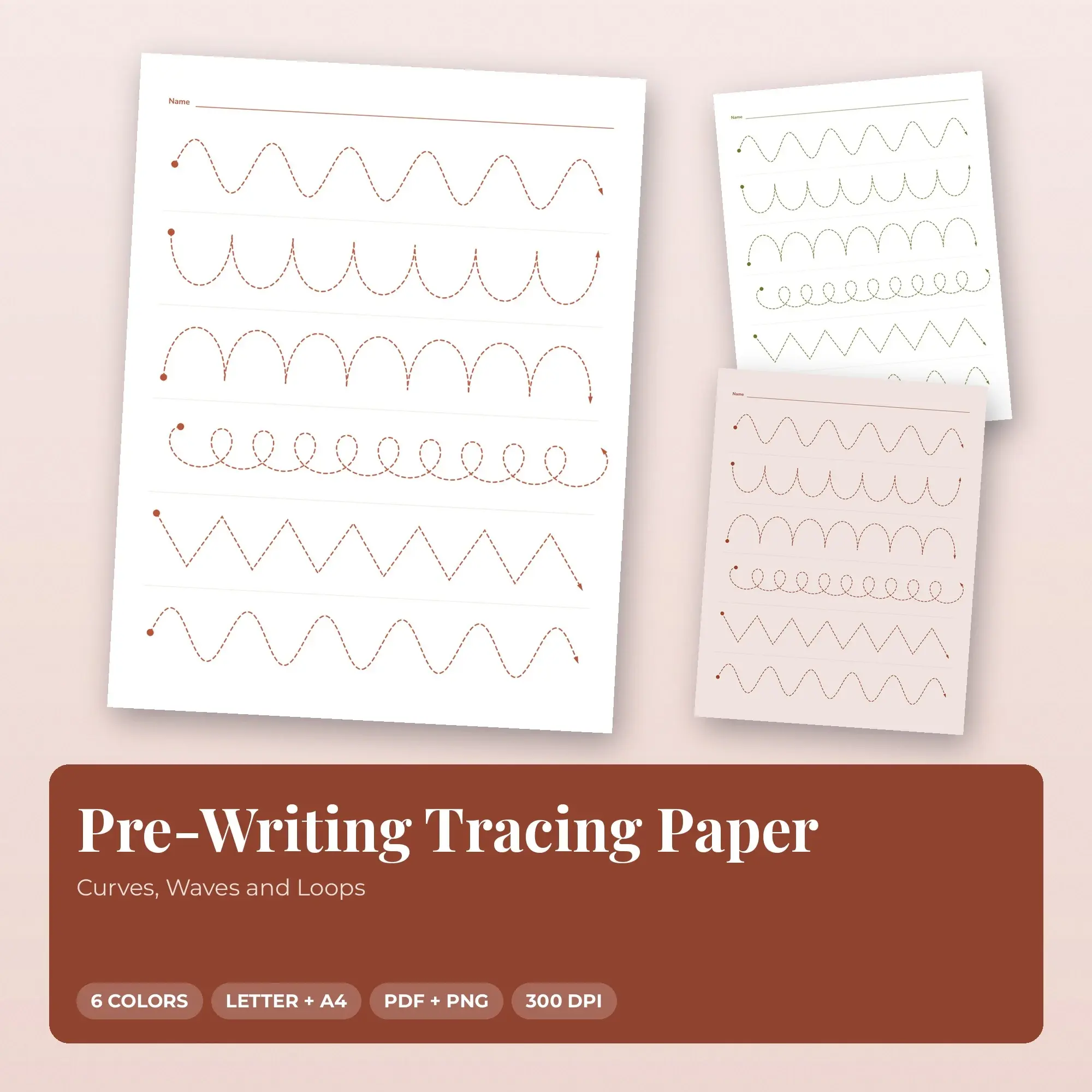 6 Color Pre-Writing Tracing Paper: Curves, Waves and Loops | PDF & PNG preview