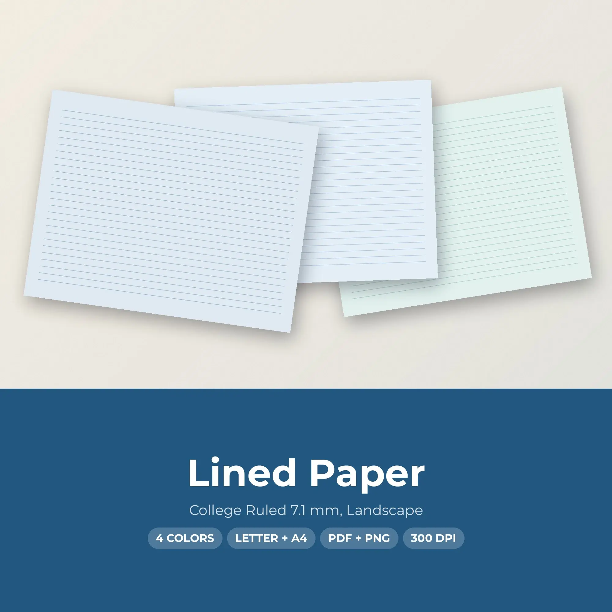 Ocean Lined Paper Pack - College Ruled 7.1 mm, Landscape, 4 Colors preview