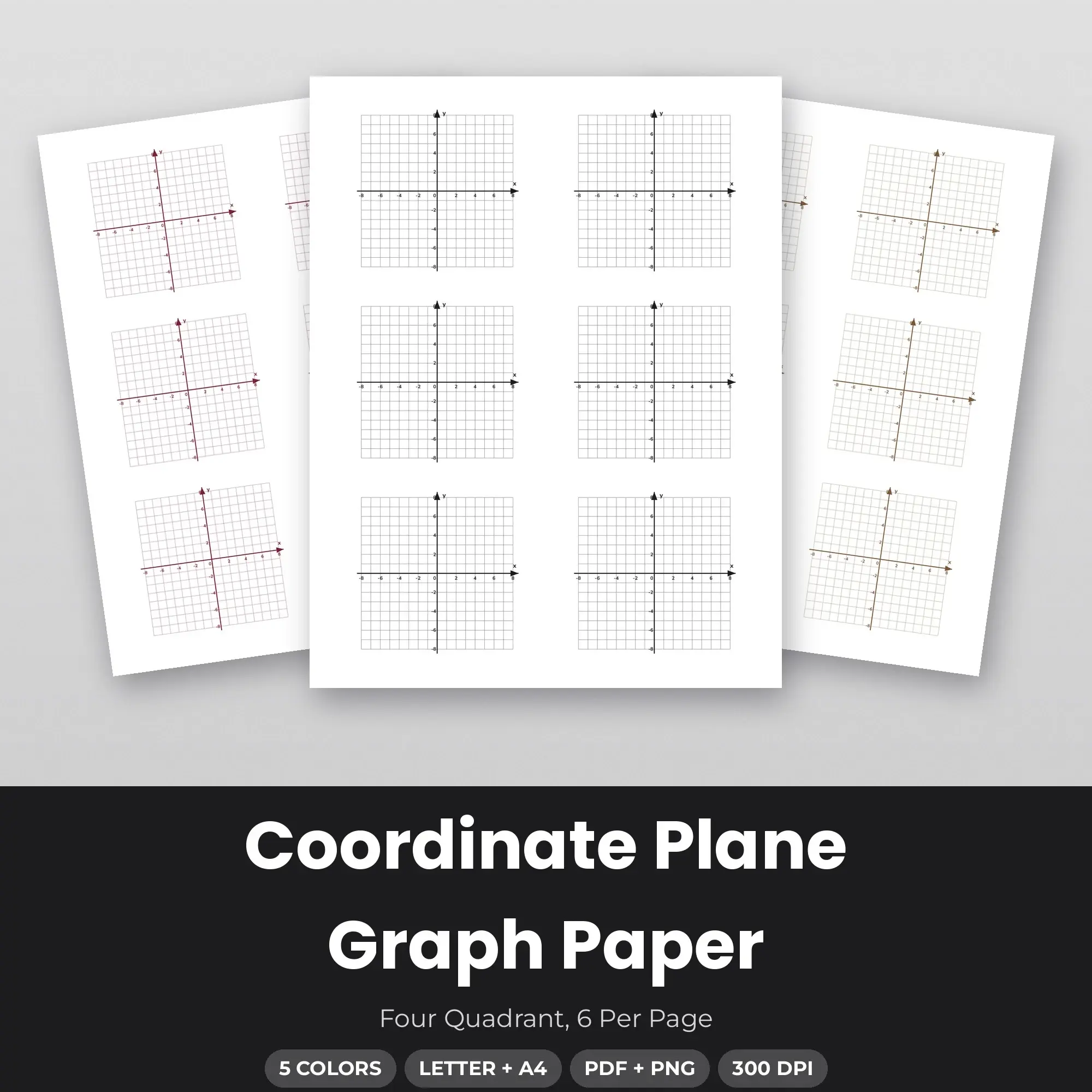 Four Quadrant Coordinate Plane Graph Paper, 6 Per Page preview