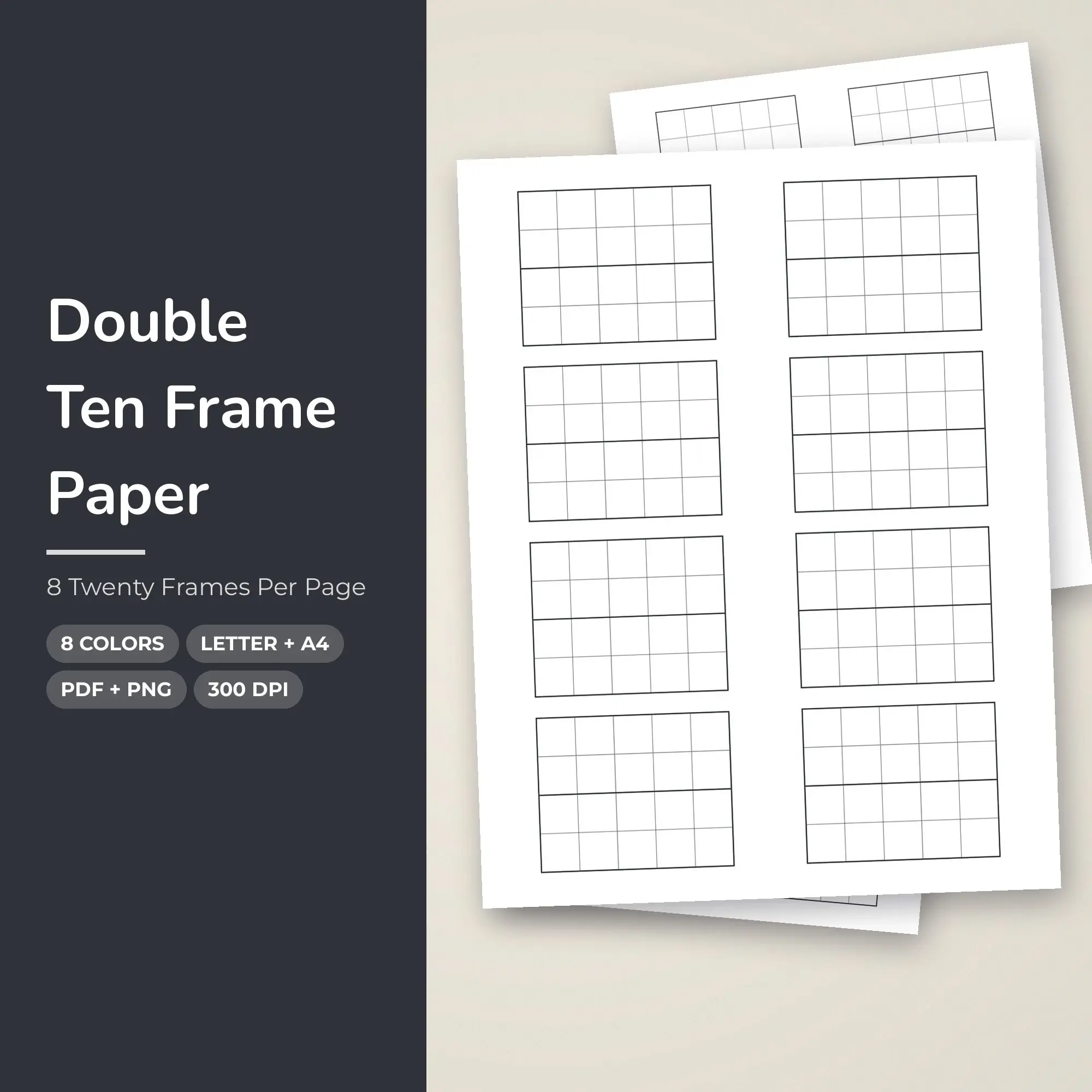 Double Ten Frame Paper Pack, 8 Twenty Frames Per Page - PDF + PNG preview