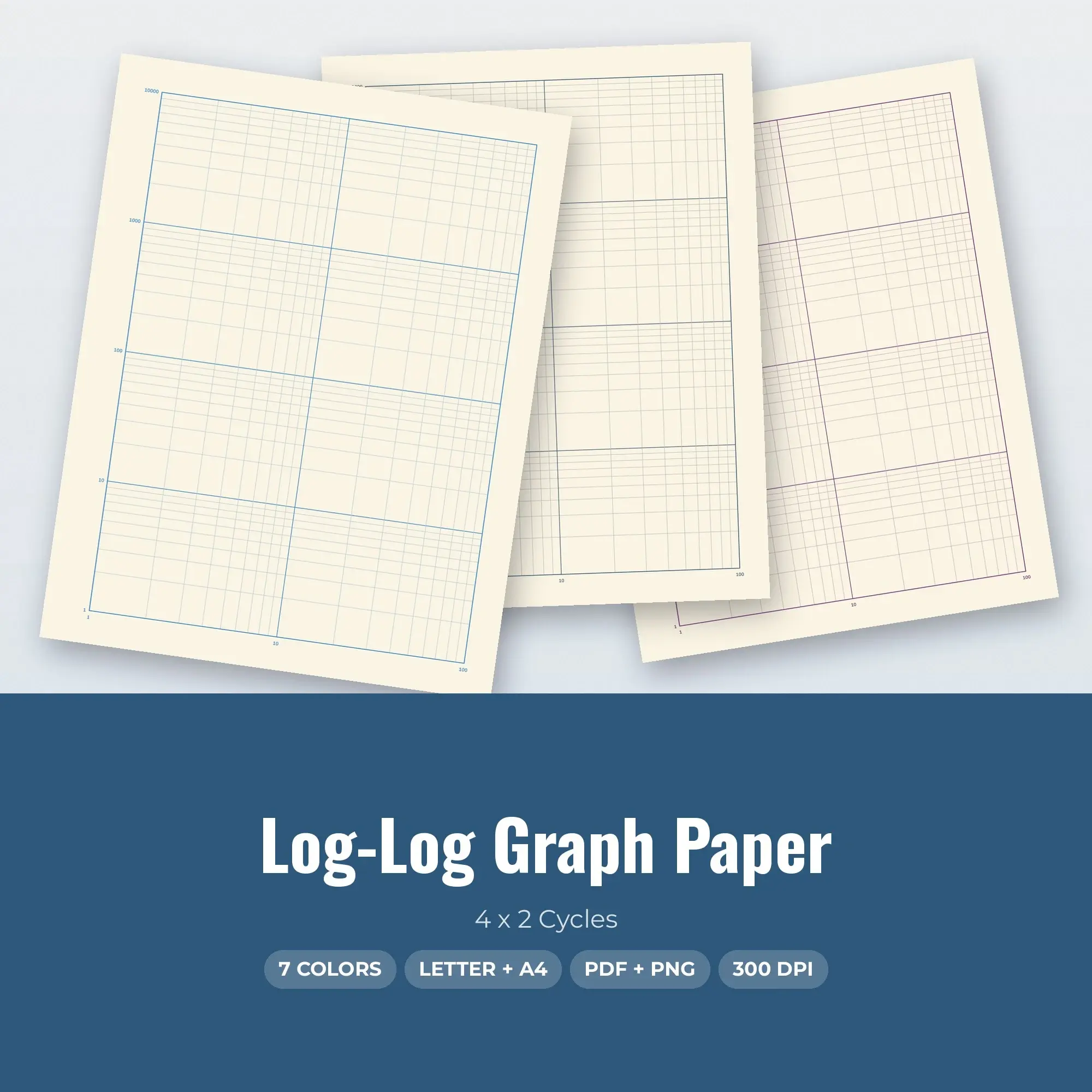 Cool Log-Log Graph Paper Pack - 4 x 2 Cycles, 7 Colors preview