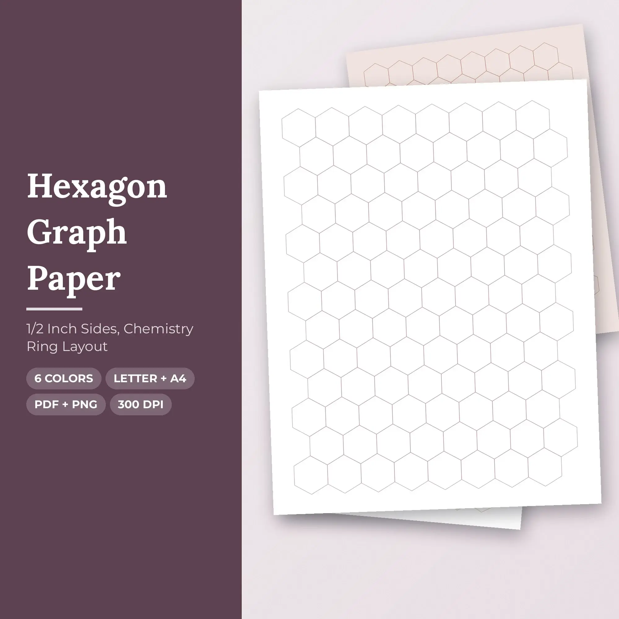 1/2 Inch Sides Hexagon Graph Paper, Chemistry Ring Layout preview