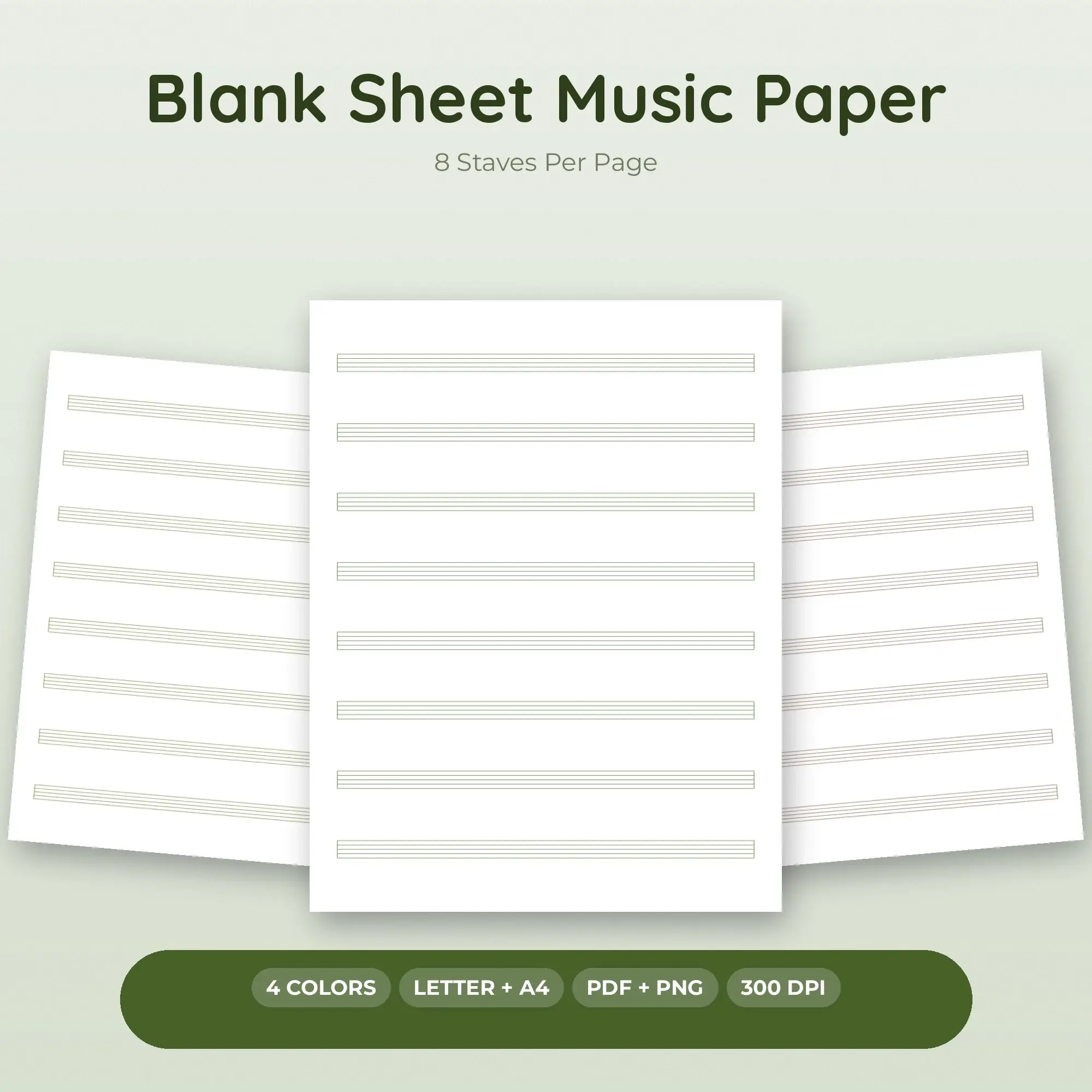 Woodland Blank Sheet Music Paper Pack - 8 Staves Per Page, 4 Colors preview
