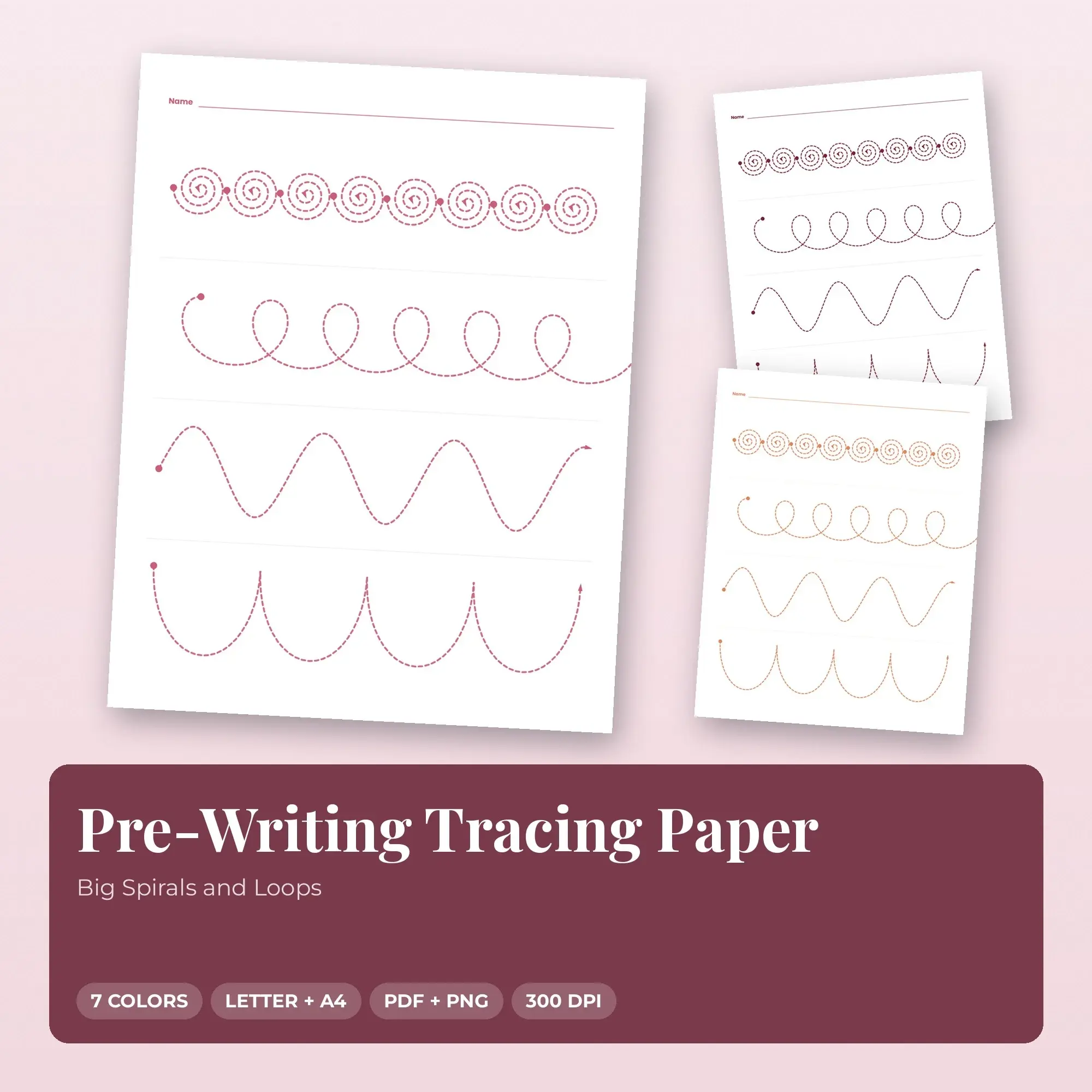 Pre-Writing Tracing Paper Pack, Big Spirals and Loops - PDF + PNG preview