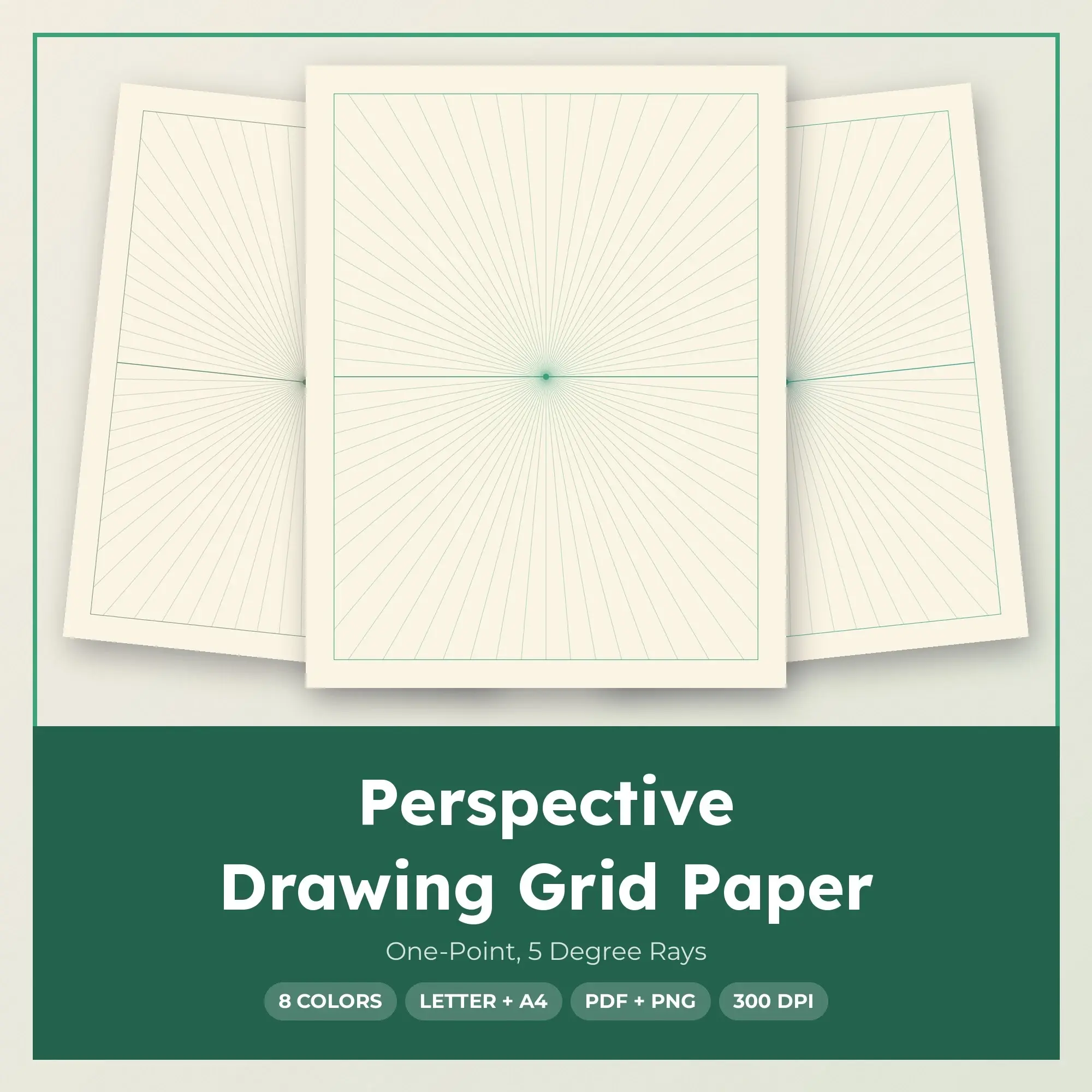 One-Point Perspective Drawing Grid Paper, 5 Degree Rays preview