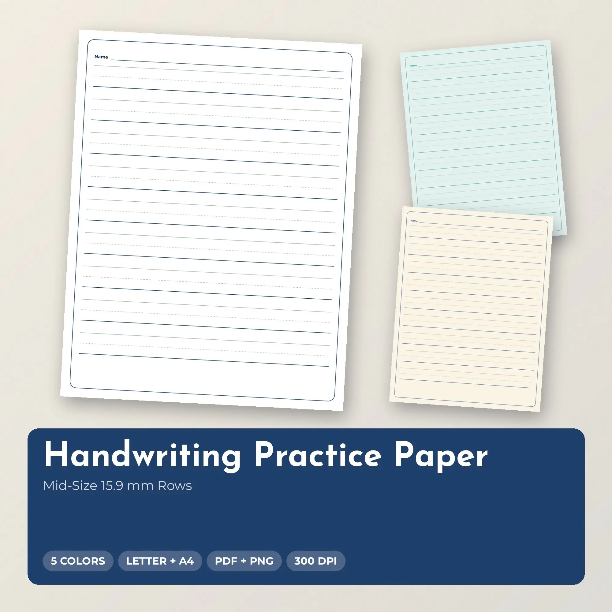 Handwriting Practice Paper Pack, Mid-Size 15.9 mm Rows - PDF + PNG preview