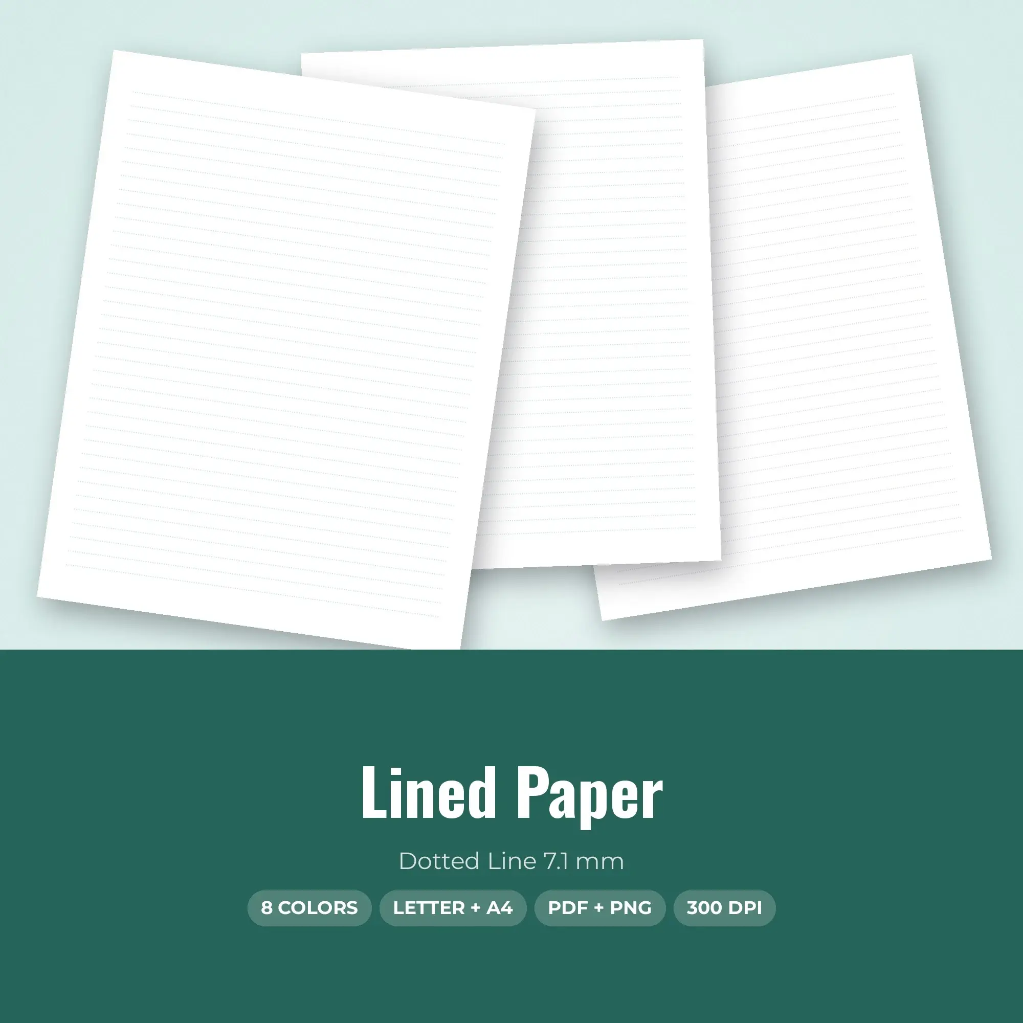 Lined Paper Printable, Dotted Line 7.1 mm - 8 Colors PDF + PNG preview