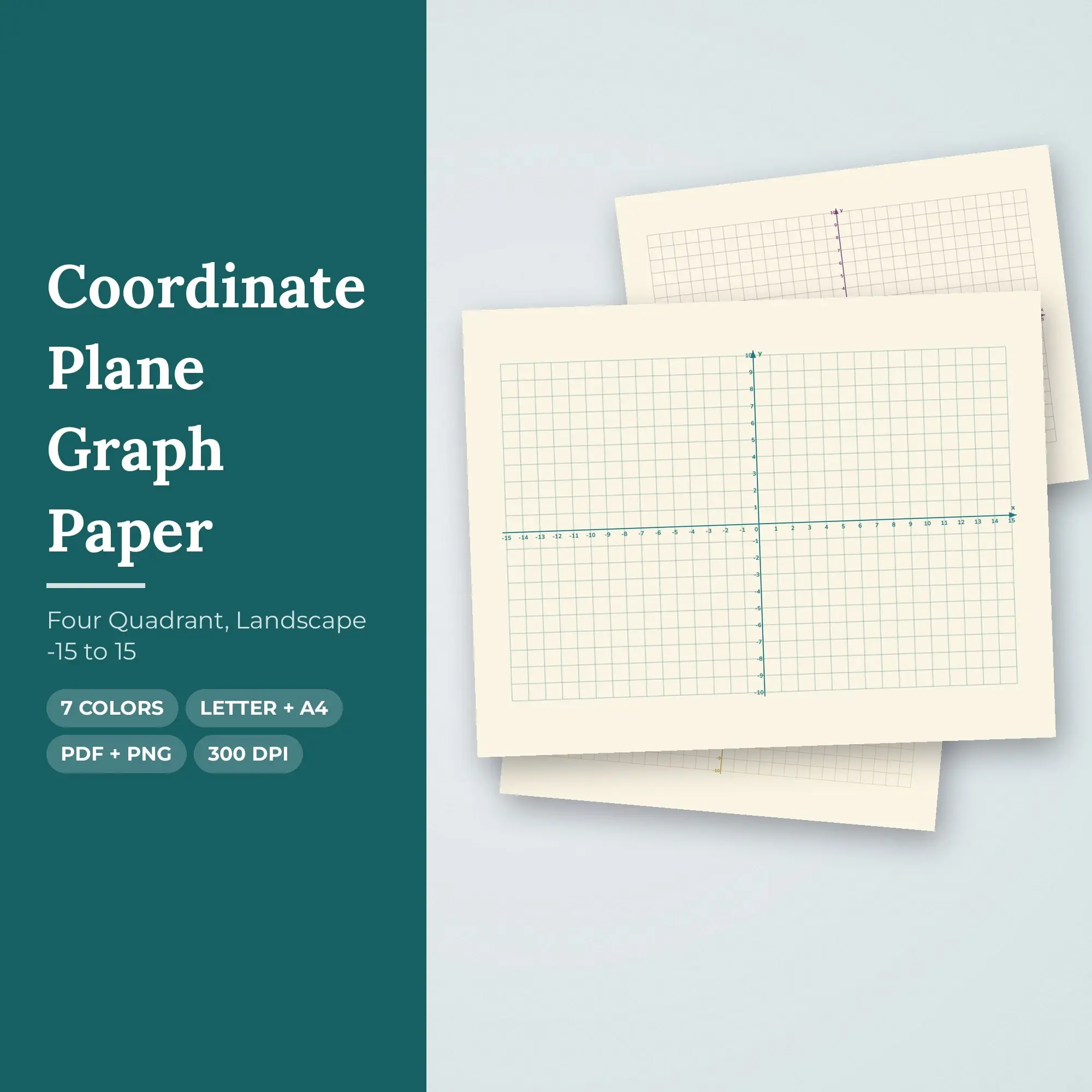 Four Quadrant Coordinate Plane Graph Paper, Landscape -15 to 15 preview