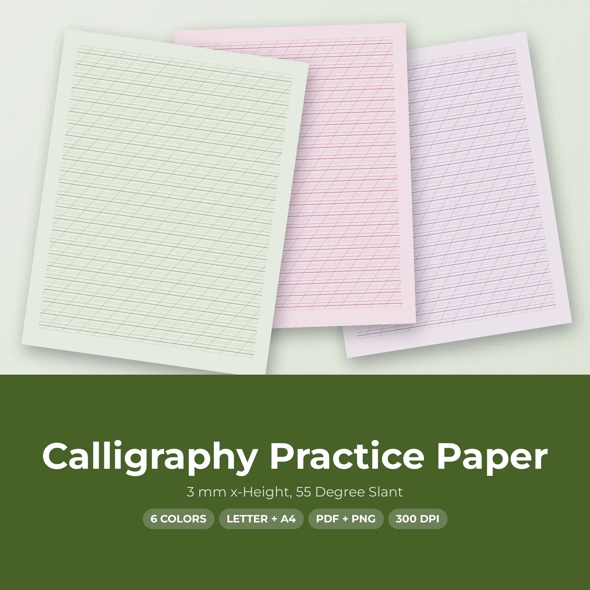 3 mm x-Height Calligraphy Practice Paper, 55 Degree Slant preview