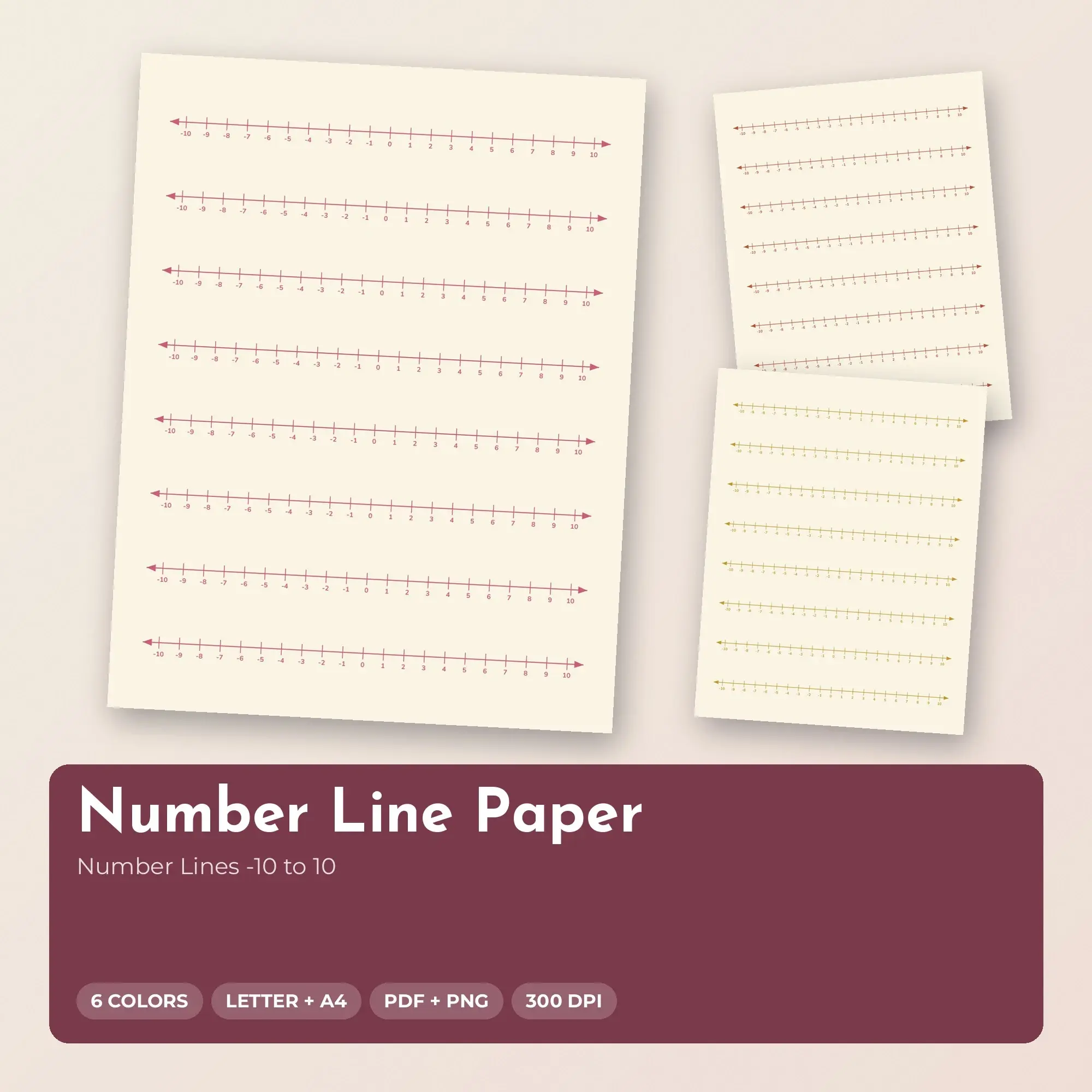Number Line Paper Pack, Number Lines -10 to 10 - PDF + PNG preview